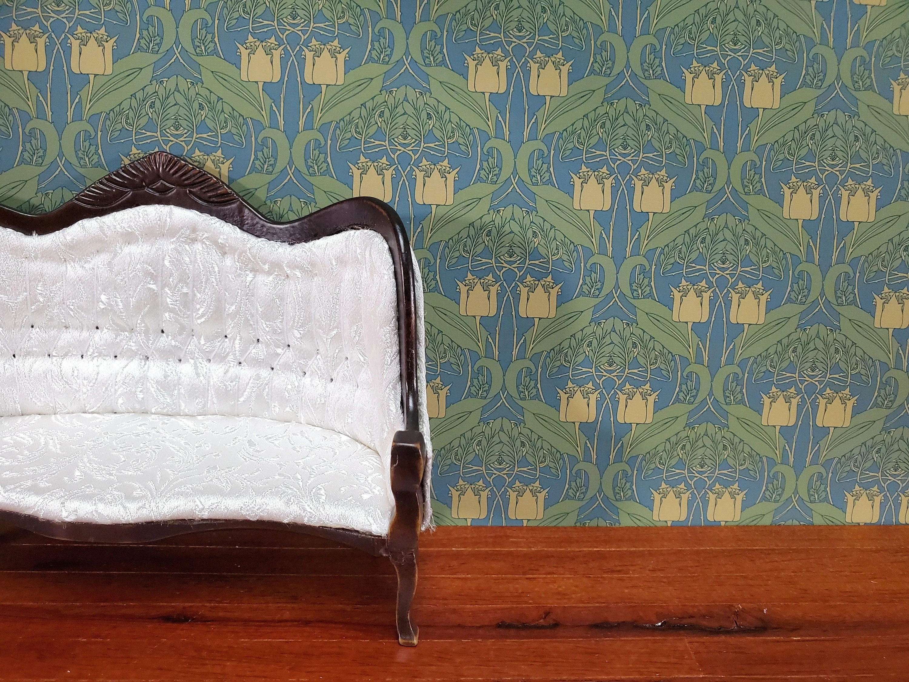 Dollhouse Wallpaper Entwisle Blue Art Nouveau Bradbury & Bradbury 1:12 Scale - Image 2