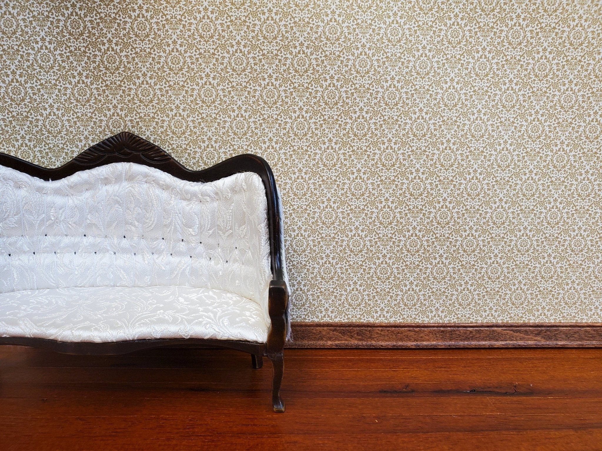 Dollhouse Wallpaper Essex Damask "Dusty Brown" Bradbury & Bradbury 1:12 Scale - Image 2