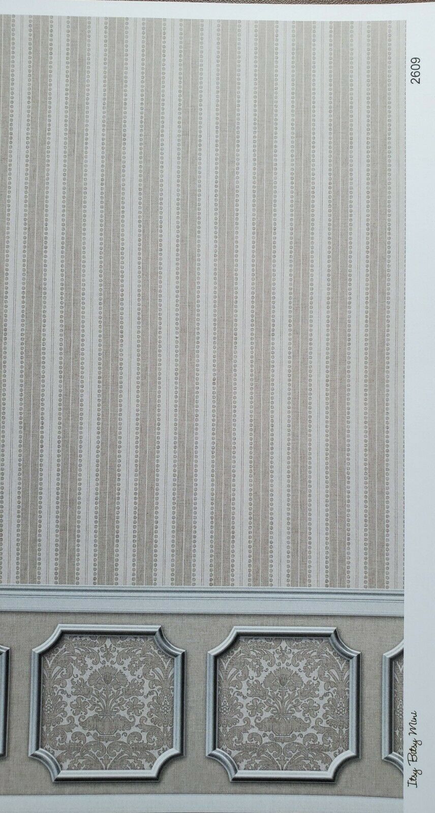 Dollhouse Wallpaper Gray Silver Striped Annabelle Wainscot 1:12 Scale Itsy Bitsy - Image 3