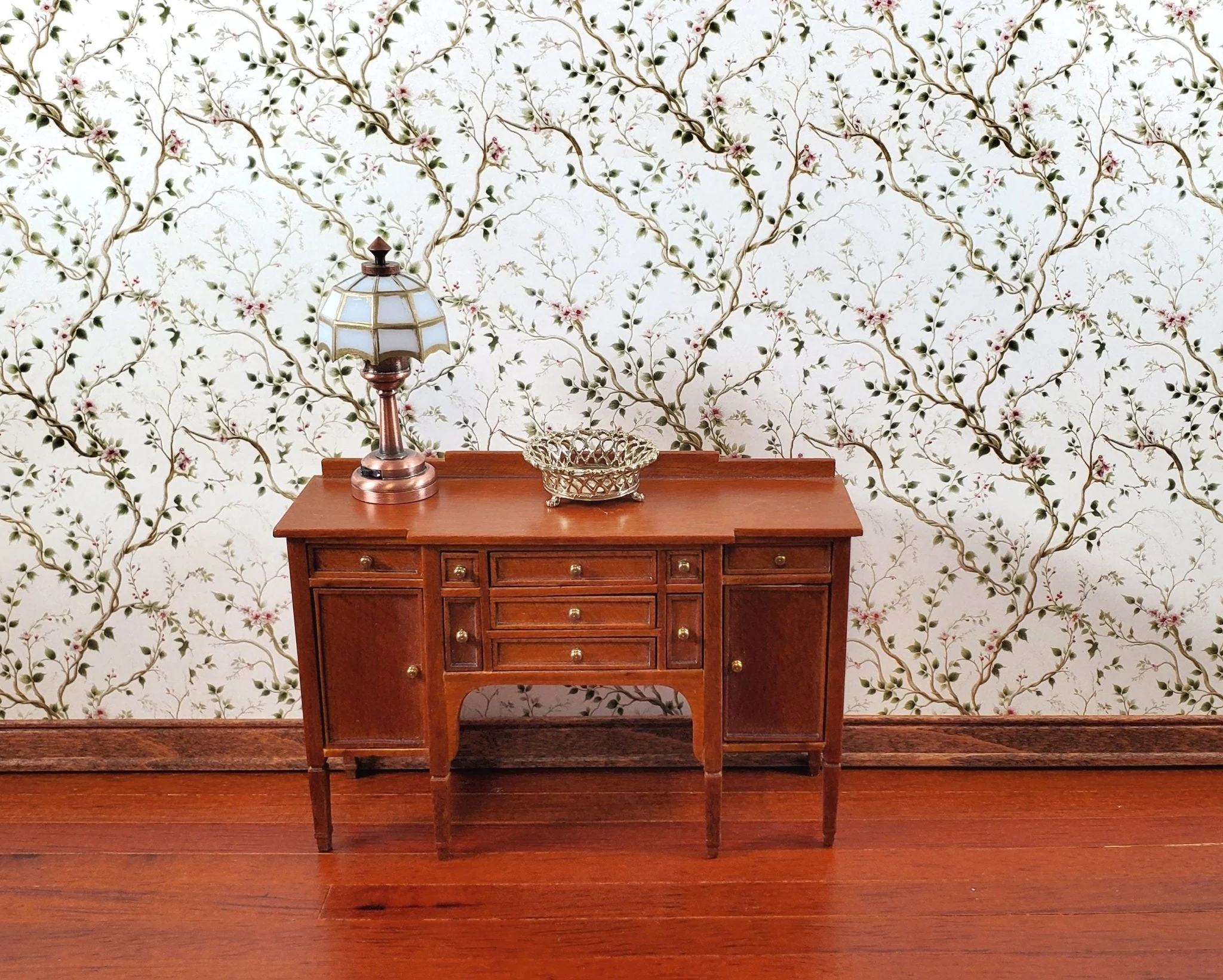 Dollhouse Wallpaper Ivory Garden Vines Pink Flowers 1:12 Scale MiniatureCrush - Image 3