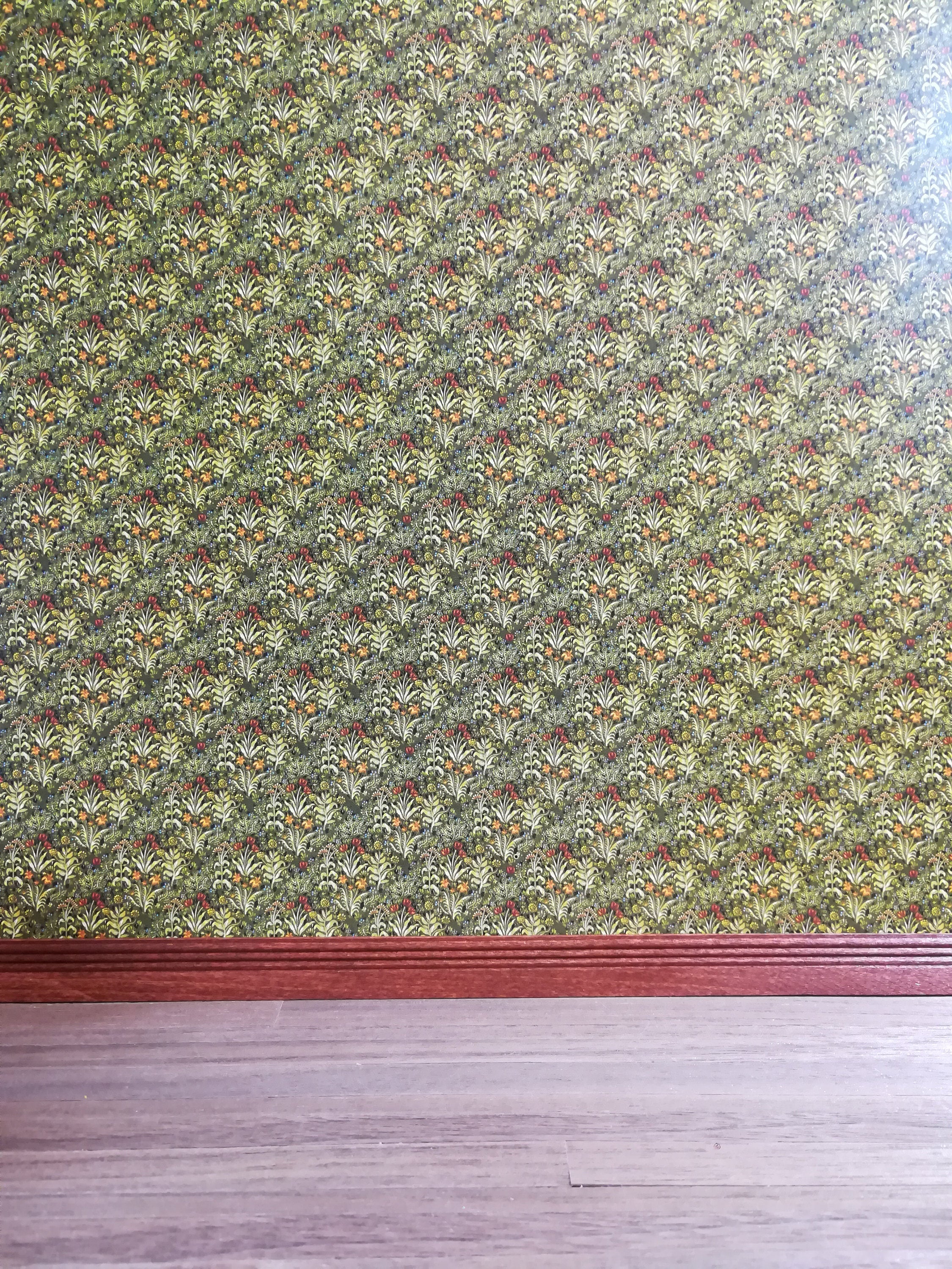 Dollhouse Wallpaper Jackson's "Field of Flowers" Dark Green Ferns Victorian 1:12 Scale - Image 2