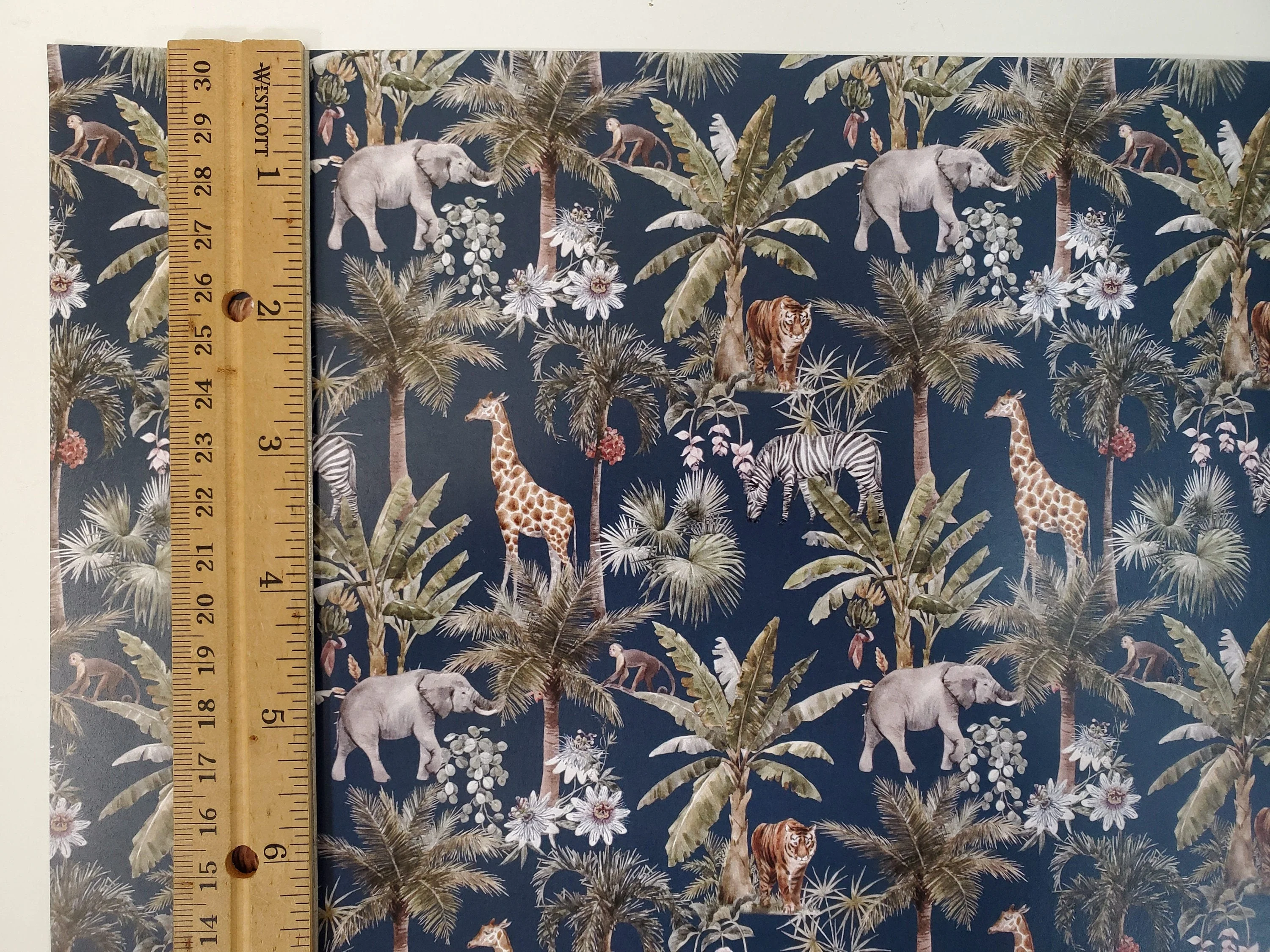 Dollhouse Wallpaper Jungle Print Elephants Tigers Zebras Navy Blue 3 Sheets - Image 2