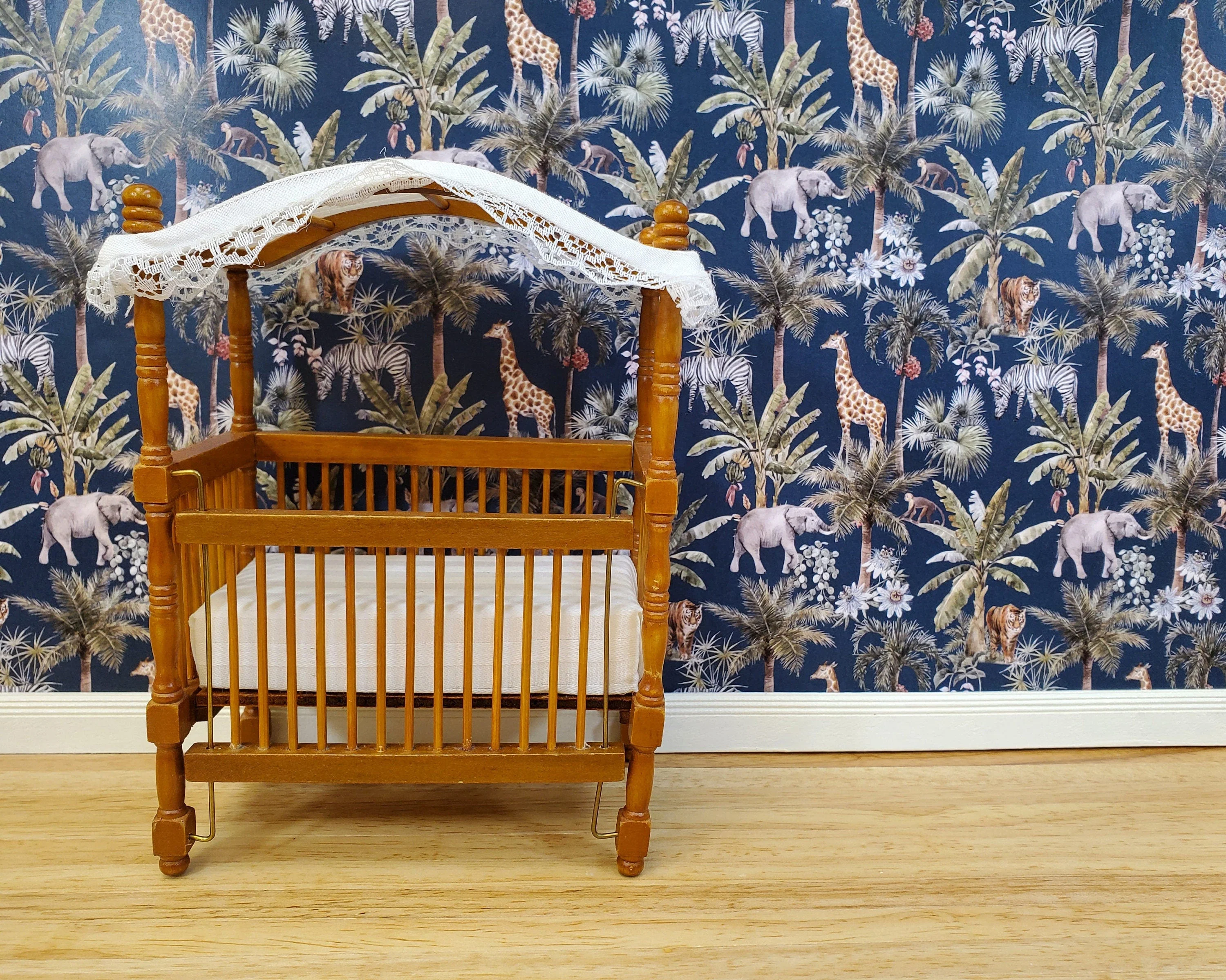 Dollhouse Wallpaper Jungle Print Elephants Tigers Zebras Navy Blue 3 Sheets - Image 3