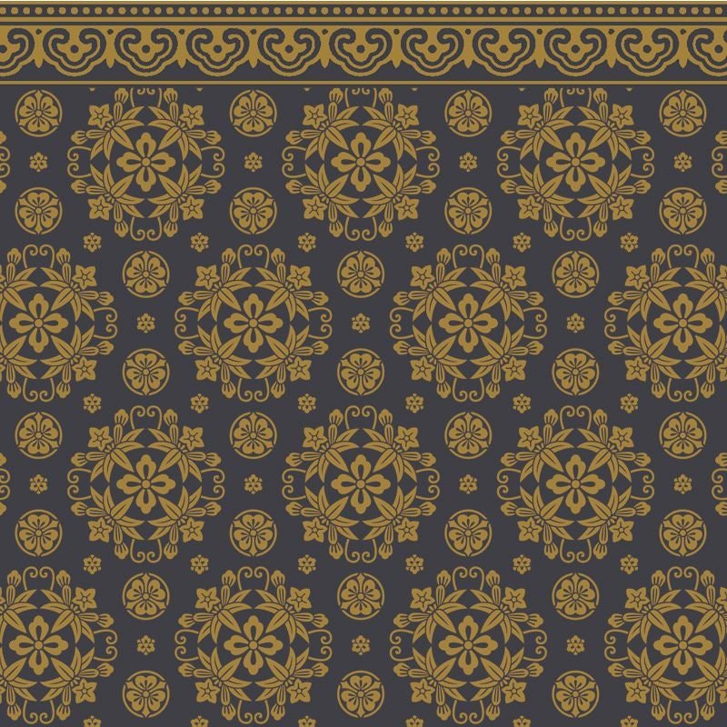 Dollhouse Wallpaper Kunio Wall Japanese Style Black Gold Bradbury & Bradbury 1:12 Scale