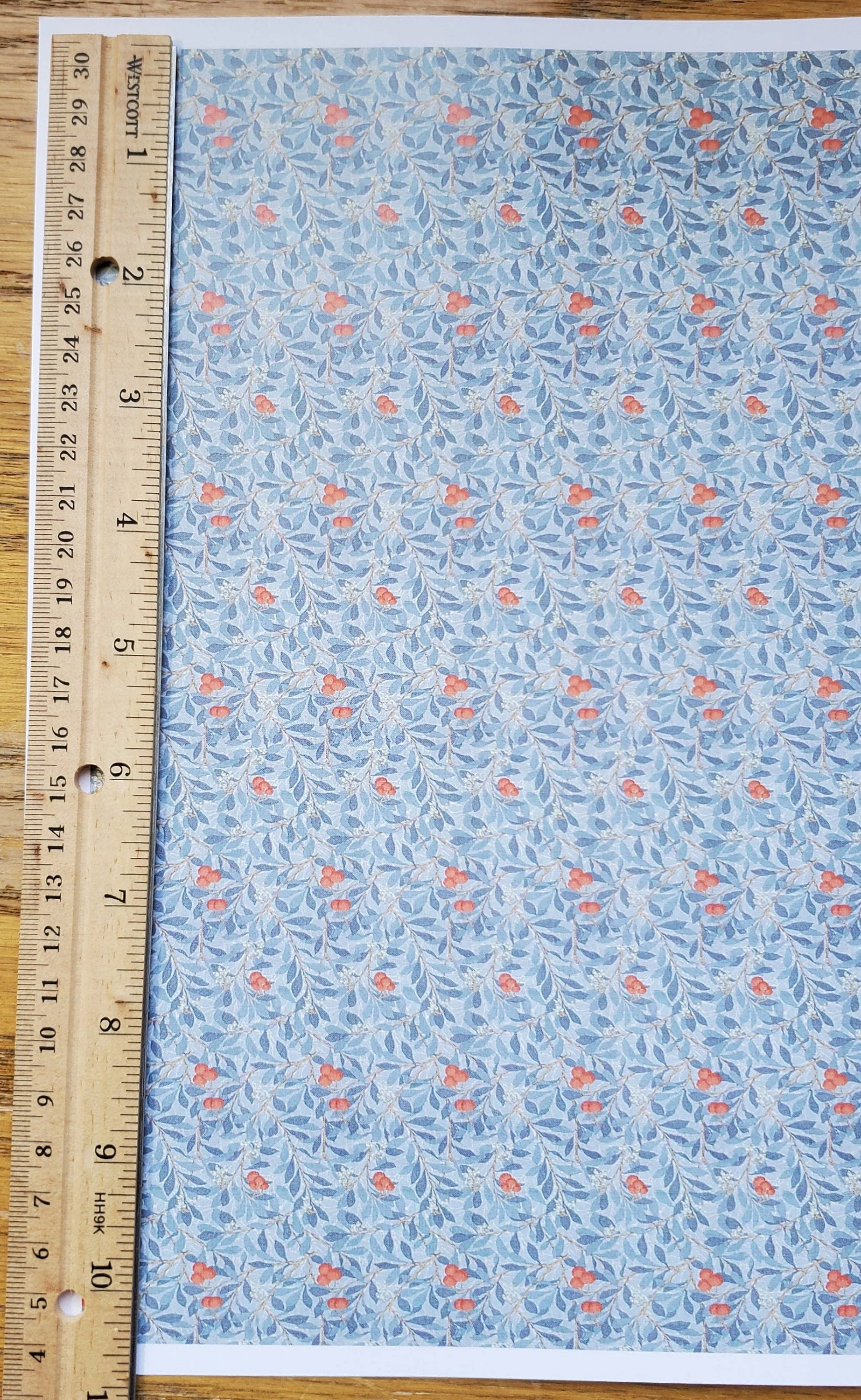 Dollhouse Wallpaper Leaves & Fruit Blue/Gray and Orange 1:12 Scale Itsy Bitsy - Image 3