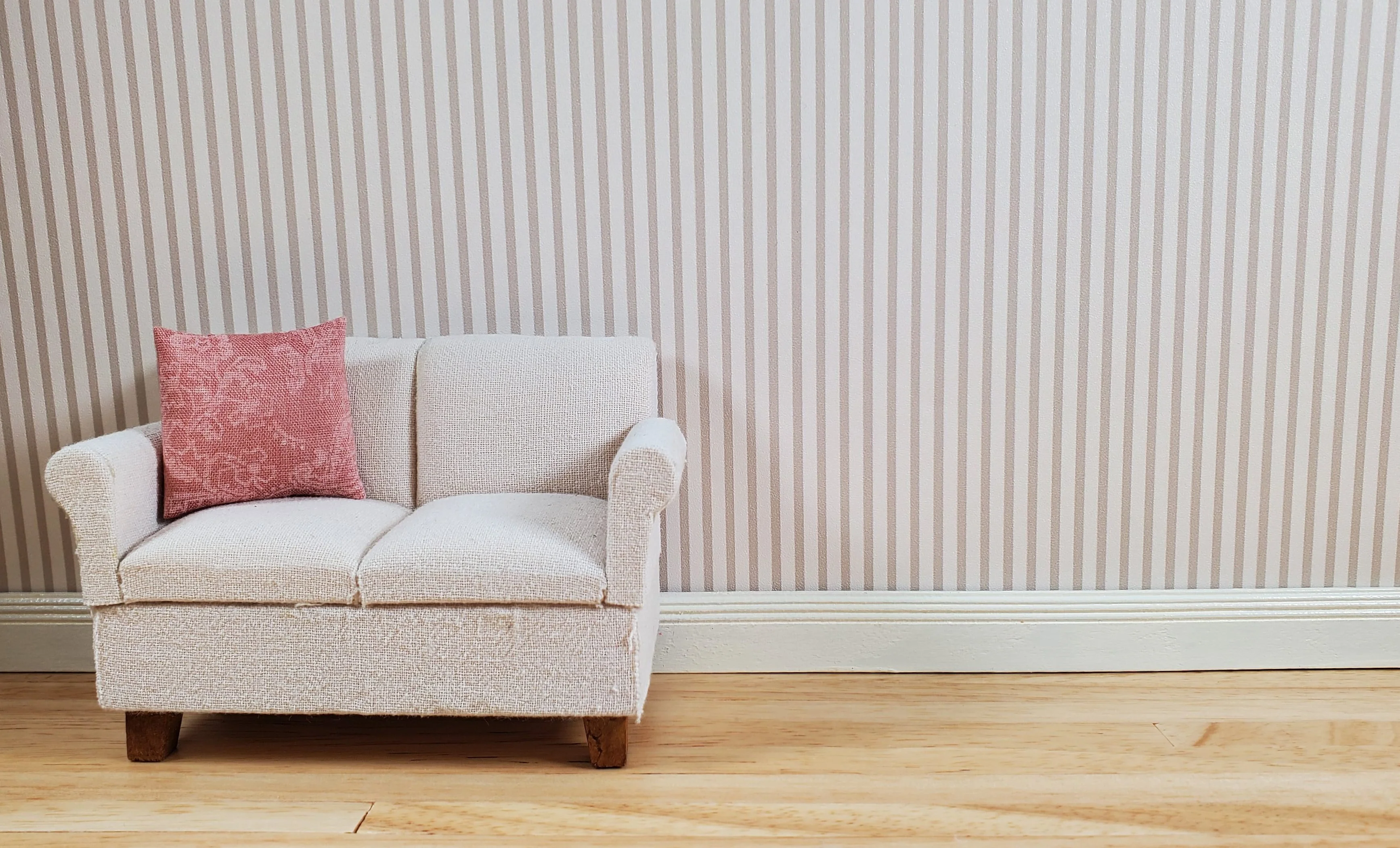 Dollhouse Wallpaper Medium Beige Stripes 3 Sheets 1:12 Scale Miniature - Image 2