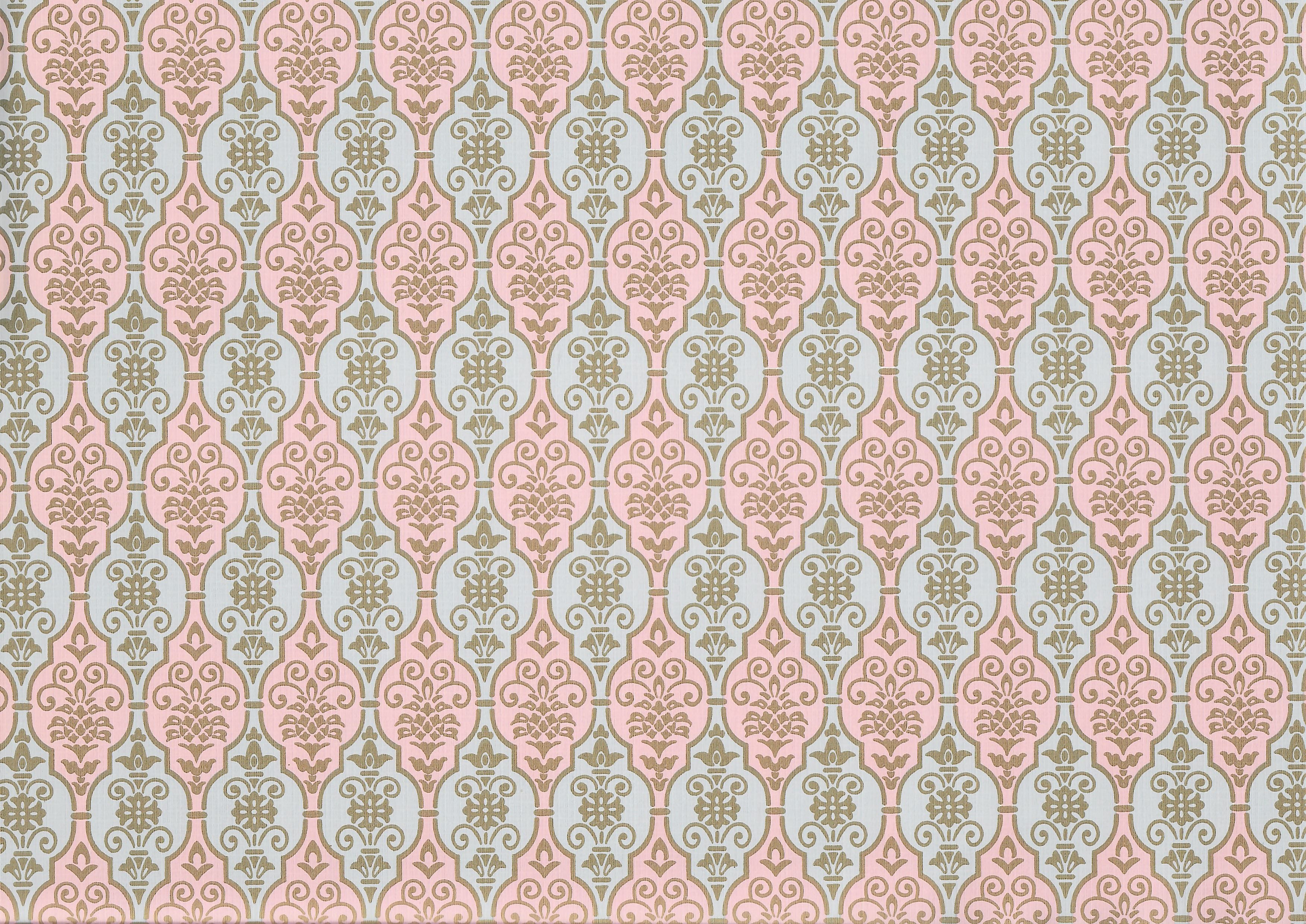 Dollhouse Wallpaper Pink & Blue Fleur Damask 3 Sheets 1:12 Scale Miniature