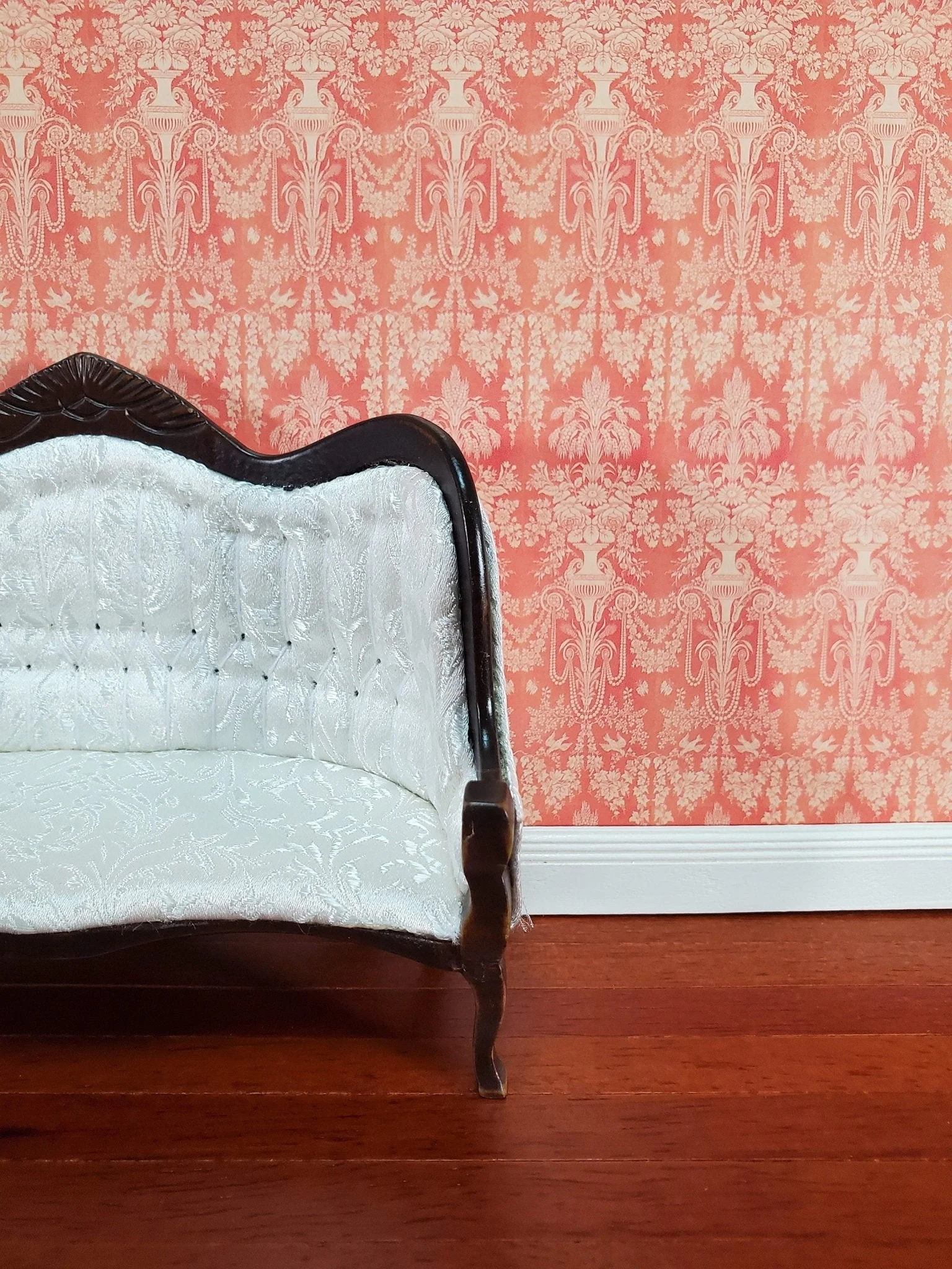 Dollhouse Wallpaper Pink Salmon Victorian 1:12 Scale World Model Floral Ivy - Image 2