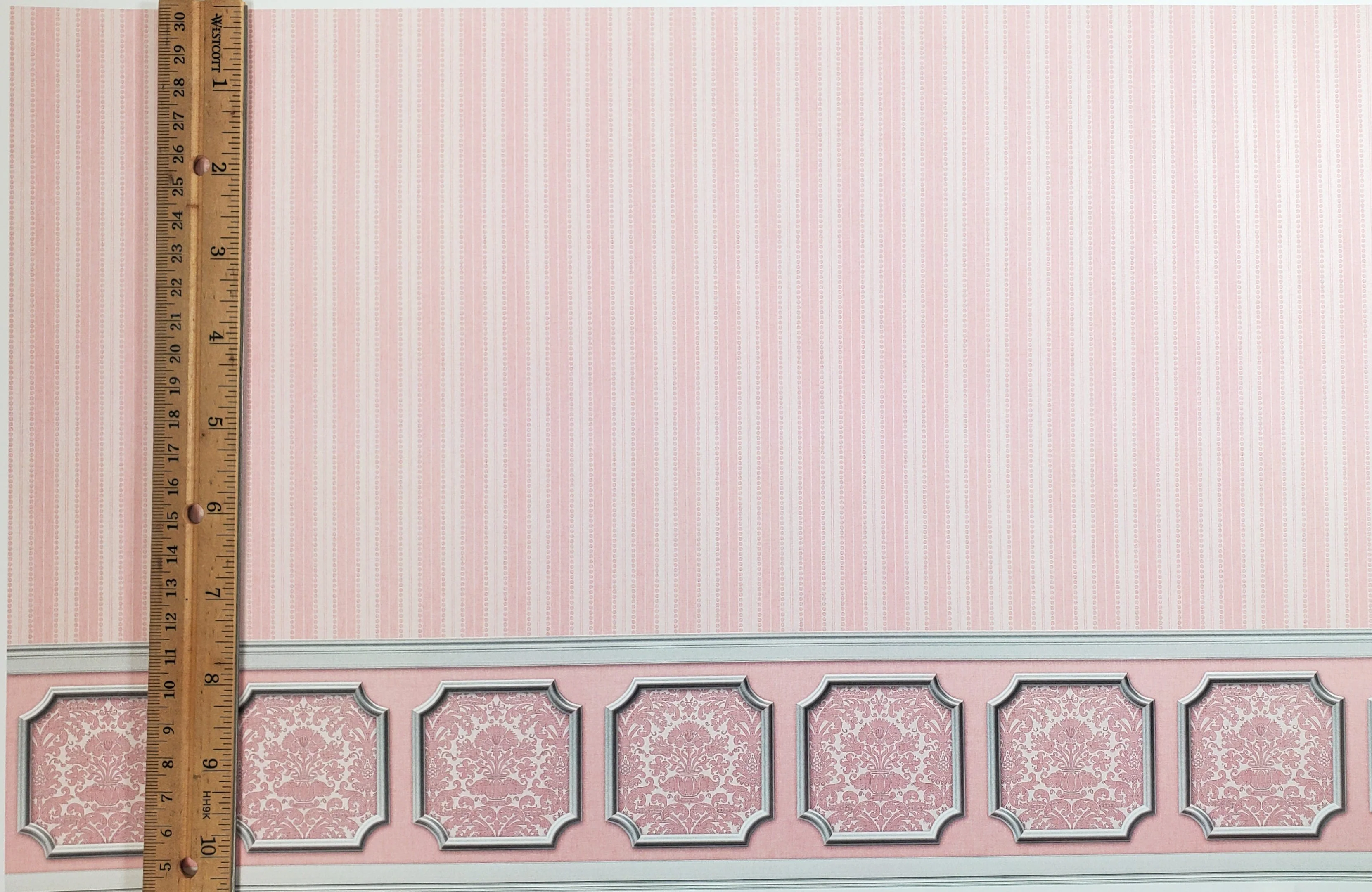 Dollhouse Wallpaper Pink White Striped Annabelle Wainscot 1:12 Scale Itsy Bitsy - Image 4