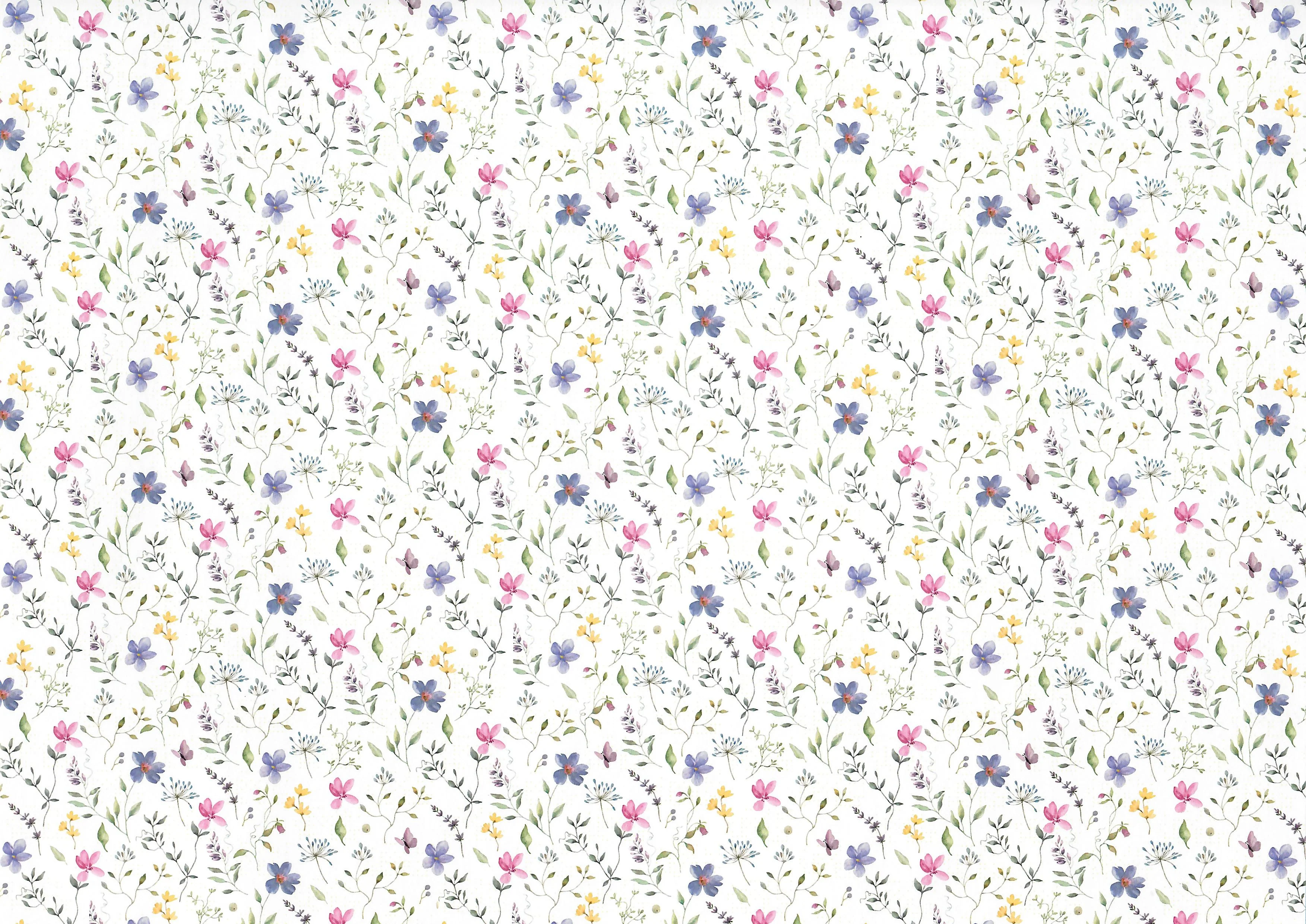 Dollhouse Wallpaper Purple Pink Flowers 3 Sheets 1:12 Scale "Butterfly Blooms"