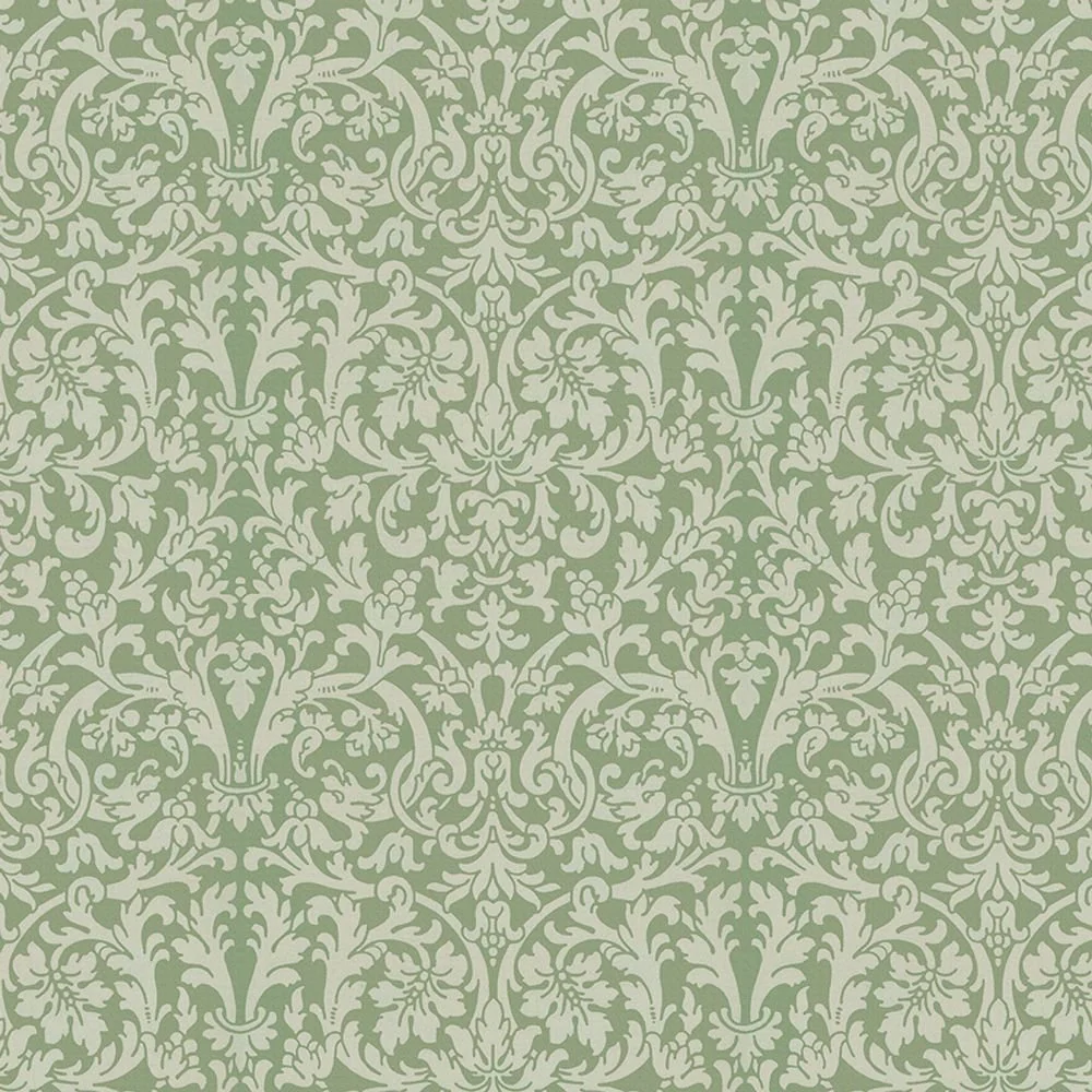 Dollhouse Wallpaper Sage Green Sussex Damask Bradbury & Bradbury 1:12 Scale