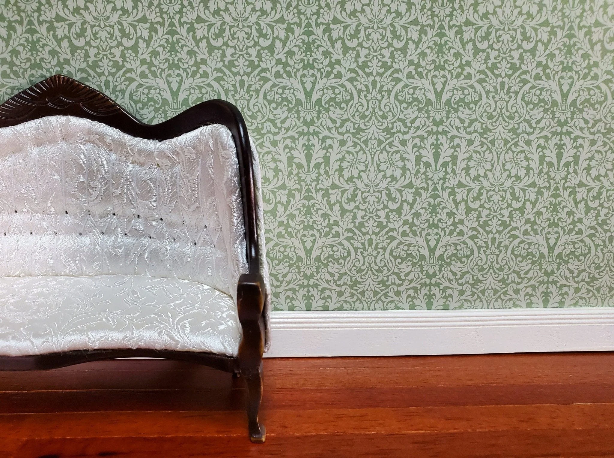 Dollhouse Wallpaper Sage Green Sussex Damask Bradbury & Bradbury 1:12 Scale - Image 2