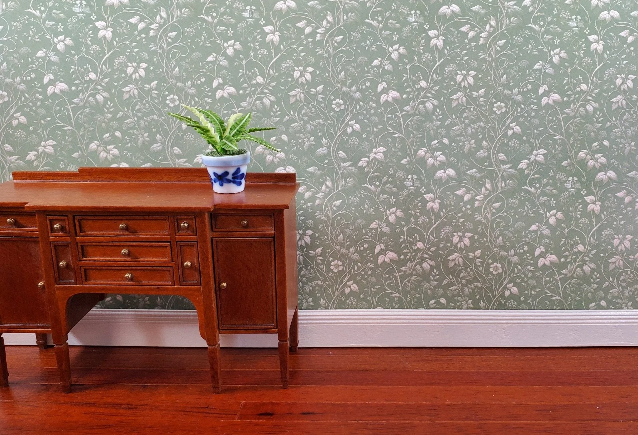 Dollhouse Wallpaper Sage Green Vines Flowers 1:12 Scale MiniatureCrush - Image 5