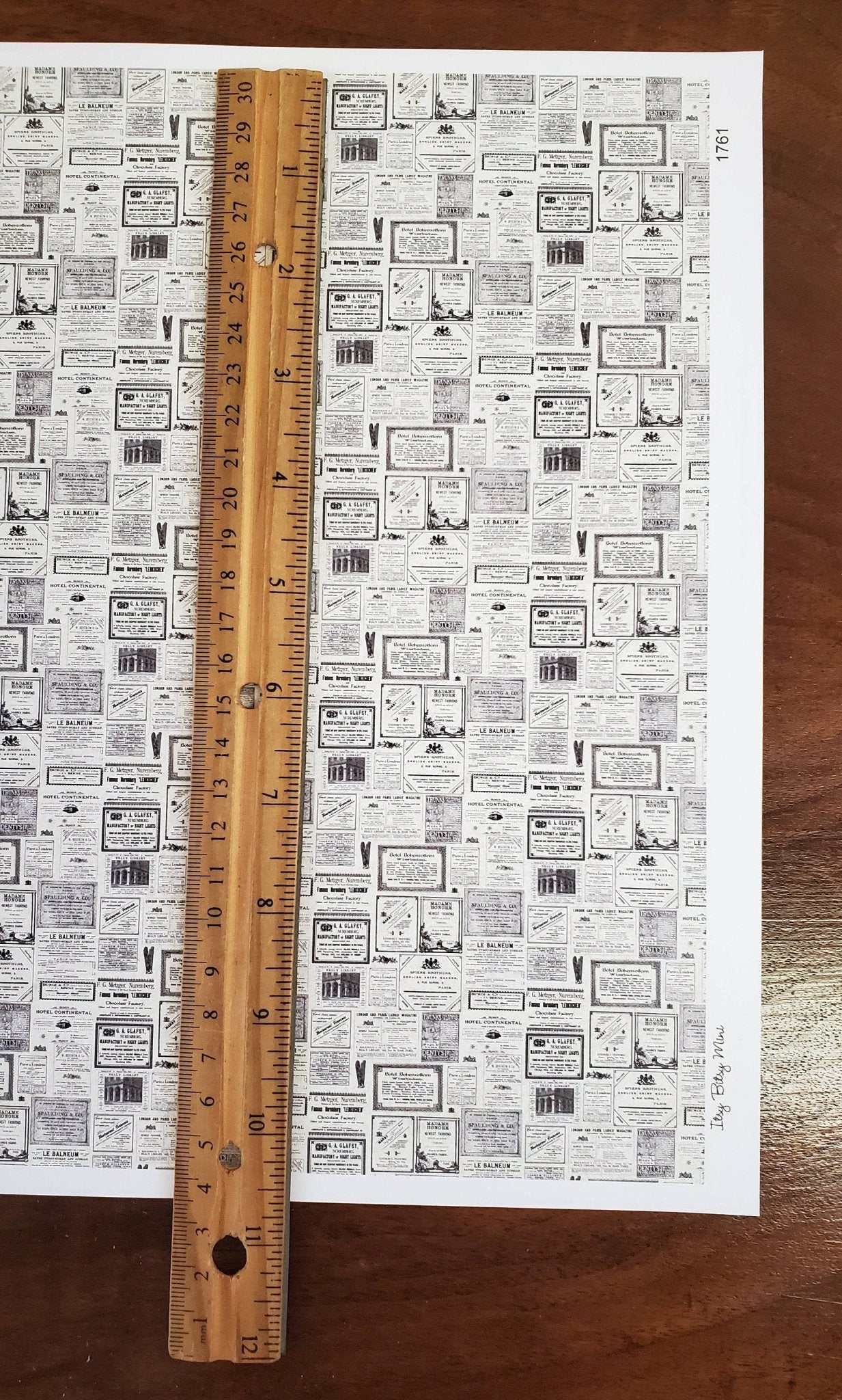 Dollhouse Wallpaper Vintage Newspaper Paris Fashion Ads 1:12 Scale Itsy Bitsy 1761 - Image 3