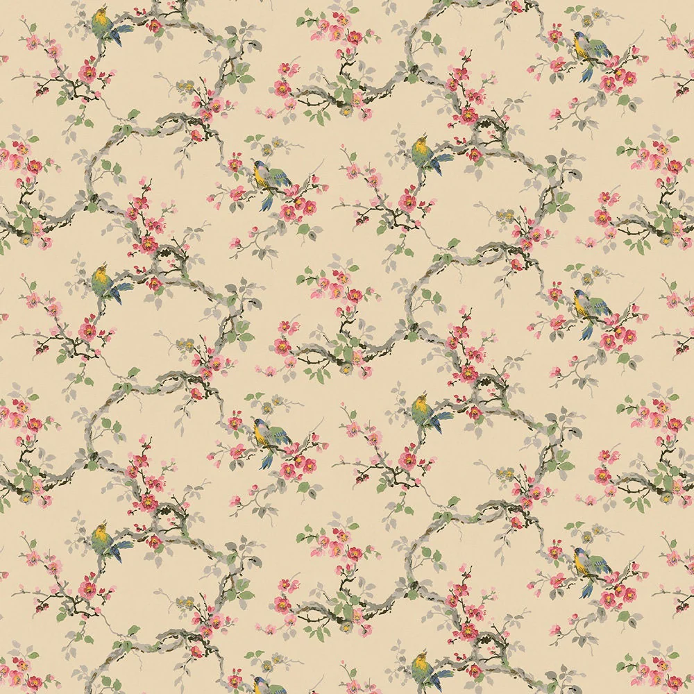 Dollhouse Wallpaper Vintage Songbirds Floral Bradbury & Bradbury 1:12 Scale