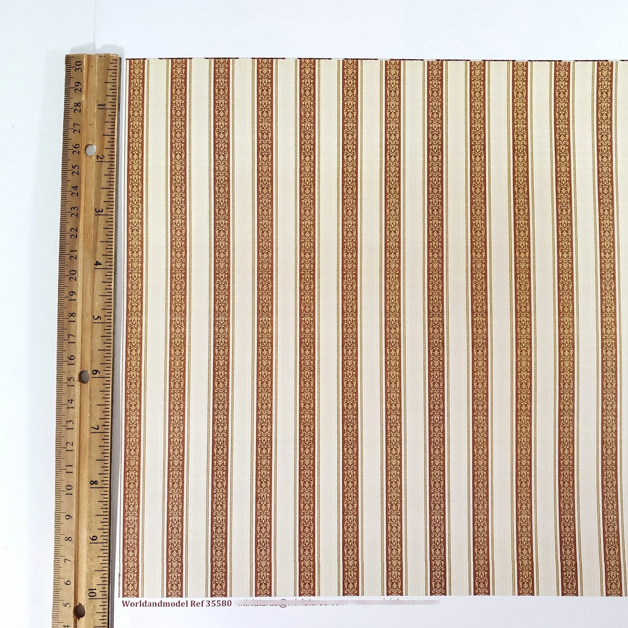 Dollhouse Wallpaper Wide Stripes Rust Beige Gold 1:12 Scale World Model 35580 - Image 5