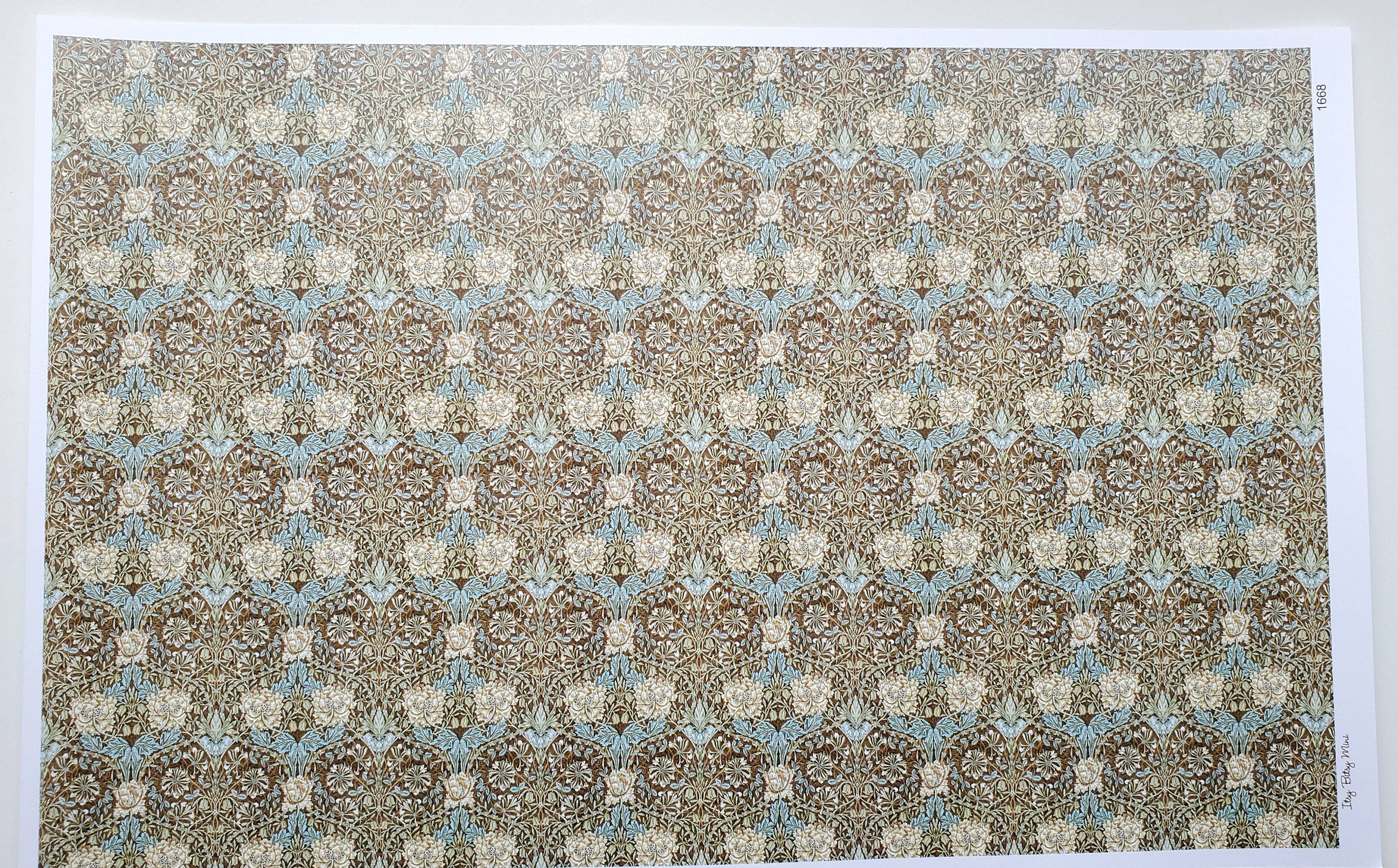 Dollhouse Wallpaper William Morris Art Nouveau Brown Teal Floral 1:12 Scale Itsy Bitsy - Image 2