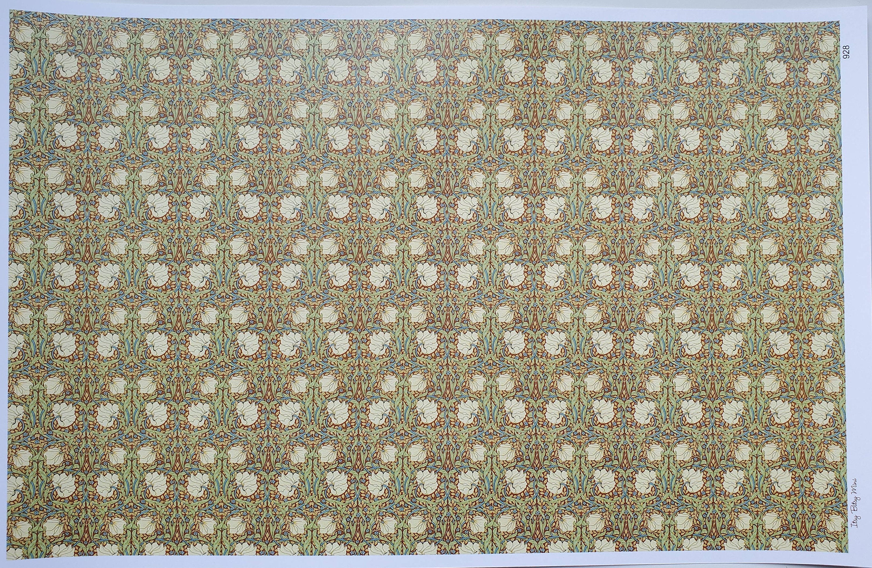 Dollhouse Wallpaper William Morris Art Nouveau Pimpernel Green Floral 1:12 Scale Itsy Bitsy - Image 2