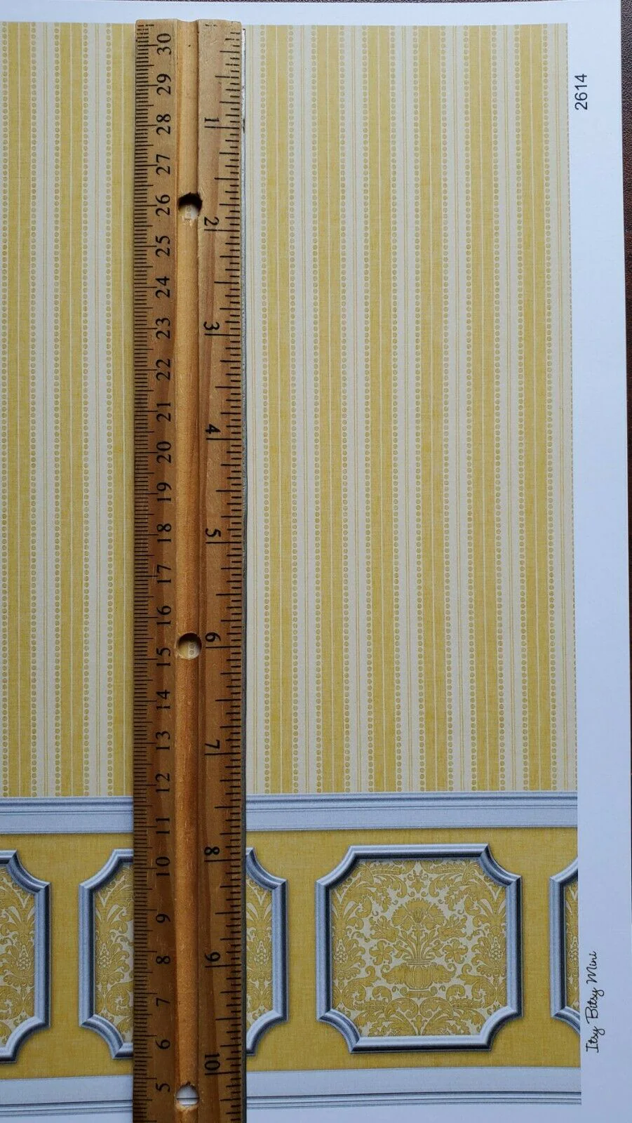 Dollhouse Wallpaper Yellow Gold Striped Annabelle Wainscot 1:12 Scale Itsy Bitsy - Image 3