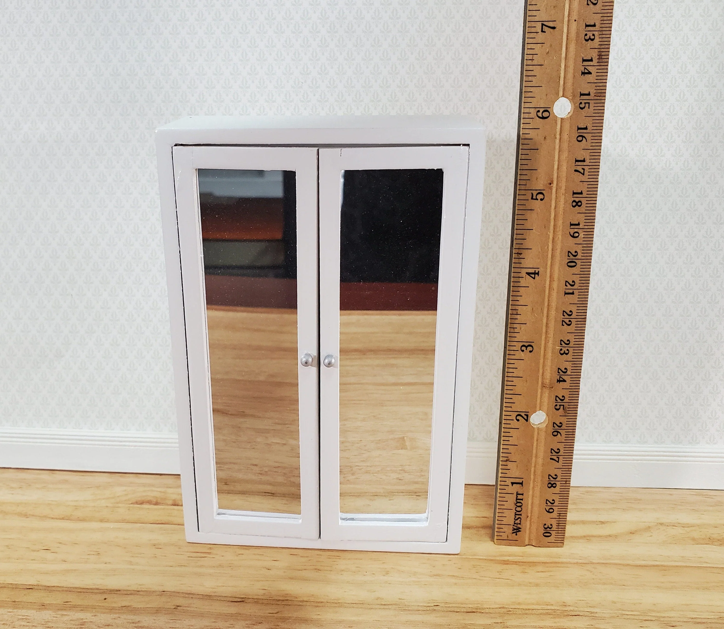Dollhouse Wardrobe Closet Mirrored White Modern Style for Bedroom 1:12 Furniture - Image 4