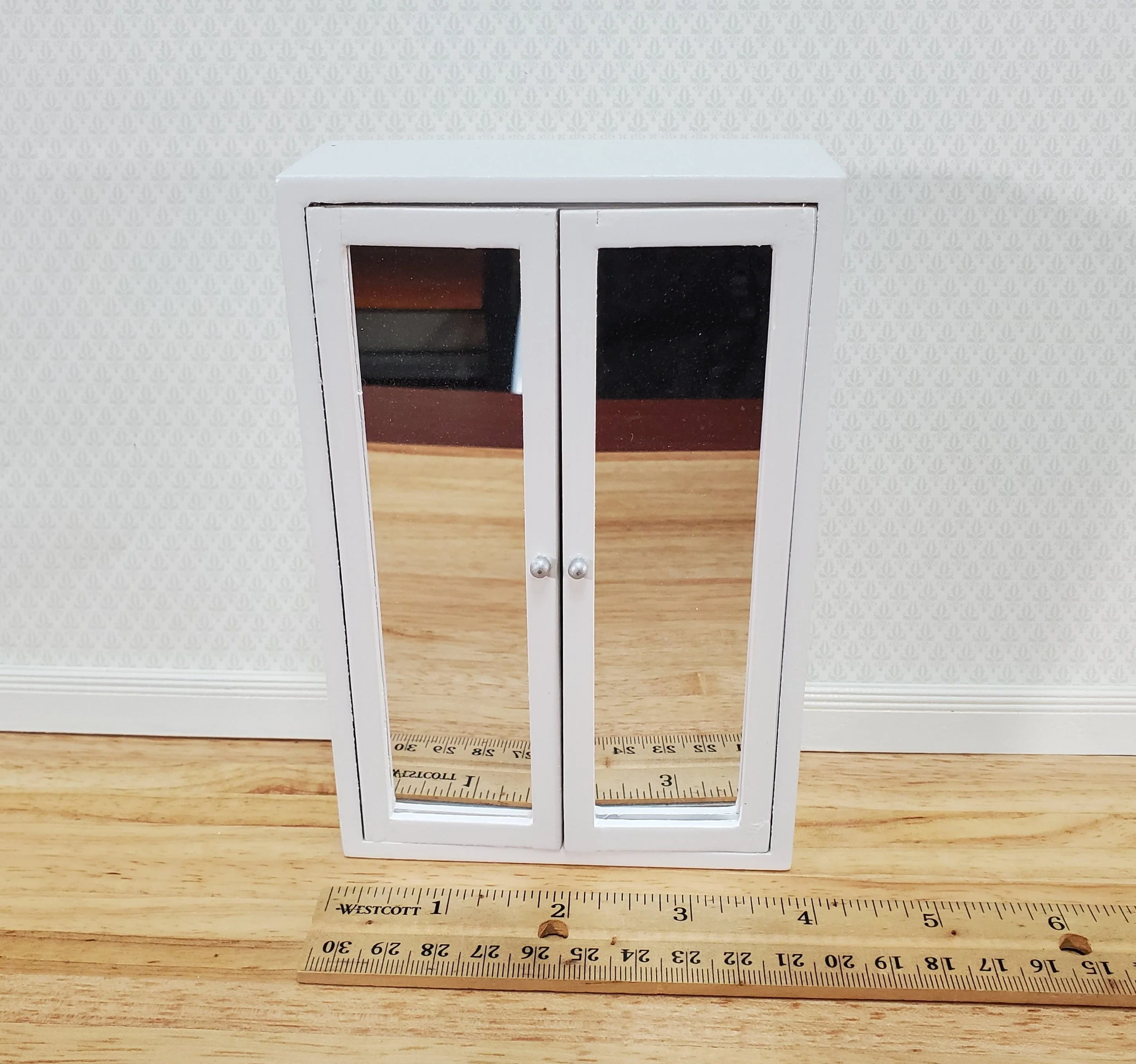 Dollhouse Wardrobe Closet Mirrored White Modern Style for Bedroom 1:12 Furniture - Image 5
