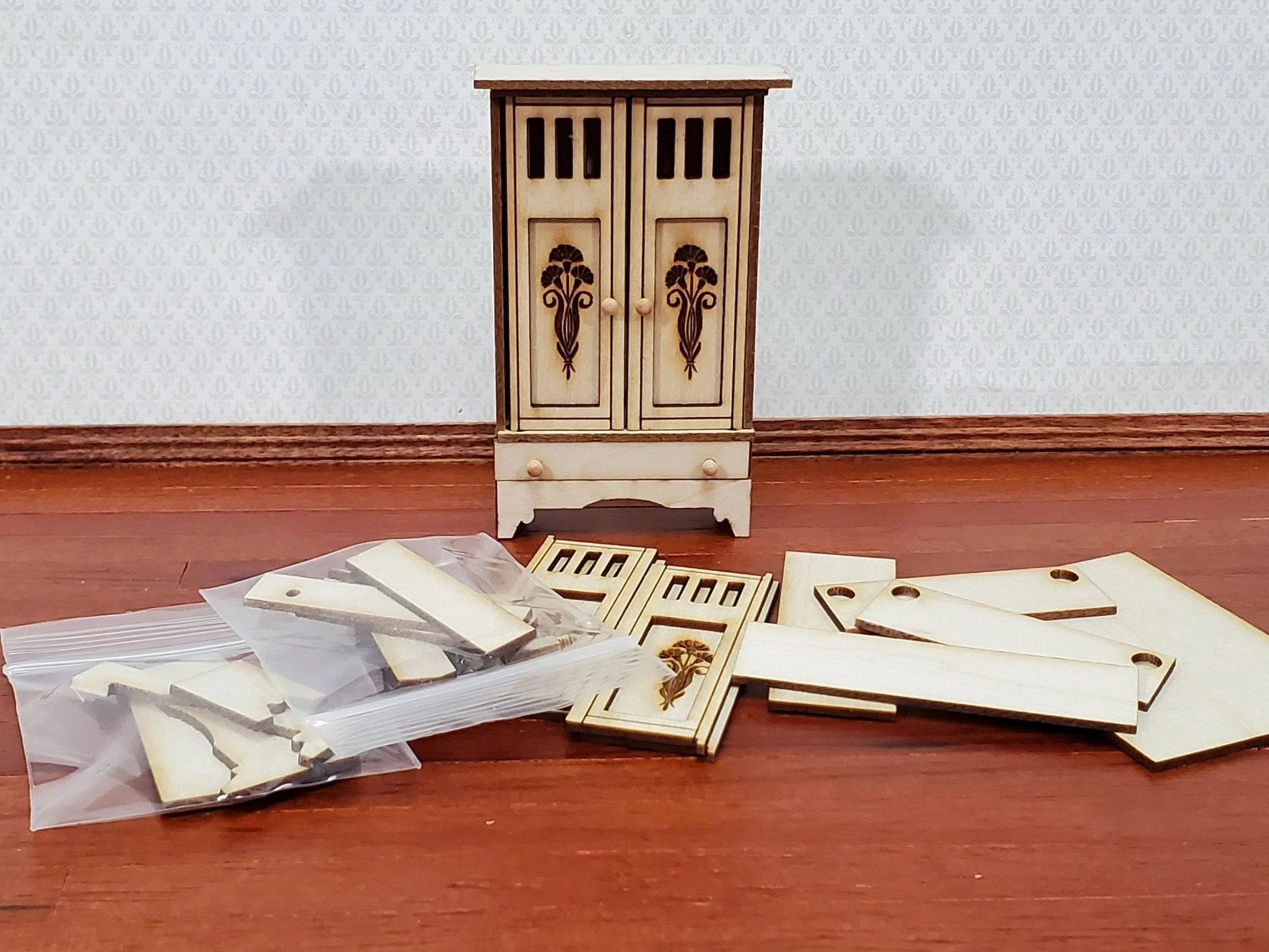 Dollhouse Wardrobe HALF SCALE Arts & Crafts Style Miniature Kit 1:24 Scale DIY