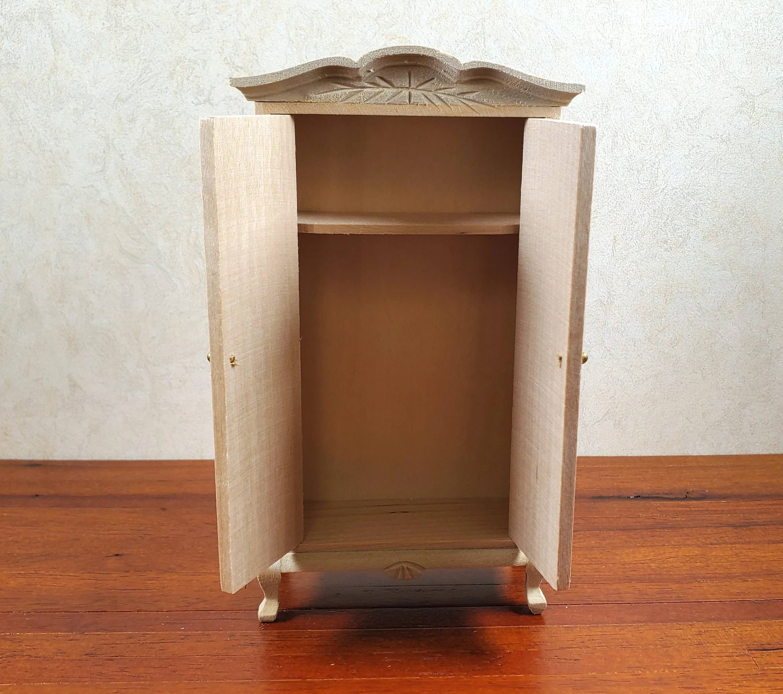 Dollhouse Wardrobe Tall Armoire Closet Wood Furniture 1:12 Scale Unpainted - Image 2