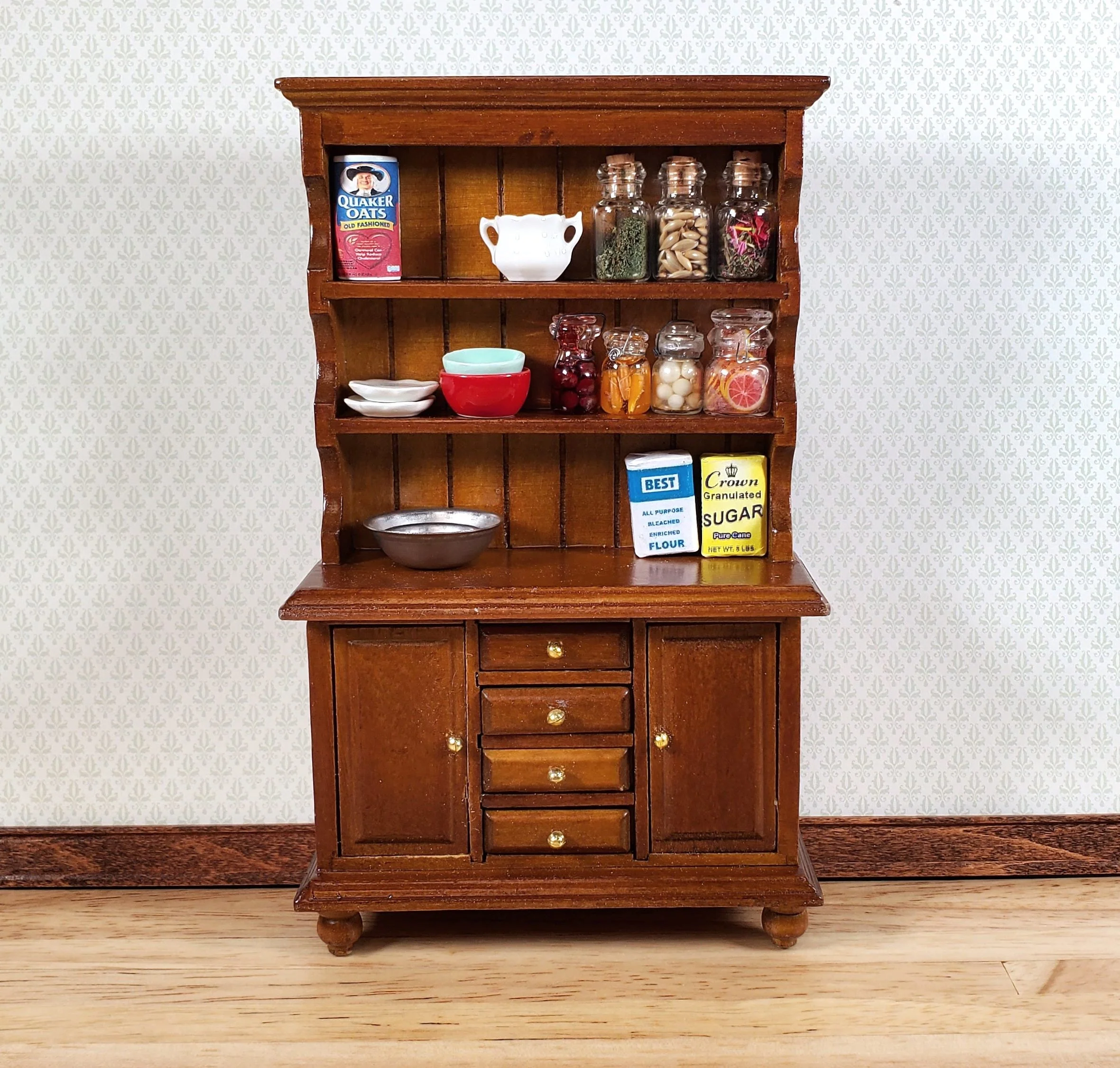 Dollhouse Welsh Kitchen Cabinet Cupboard Walnut Finish 1:12 Scale Miniature - Image 3