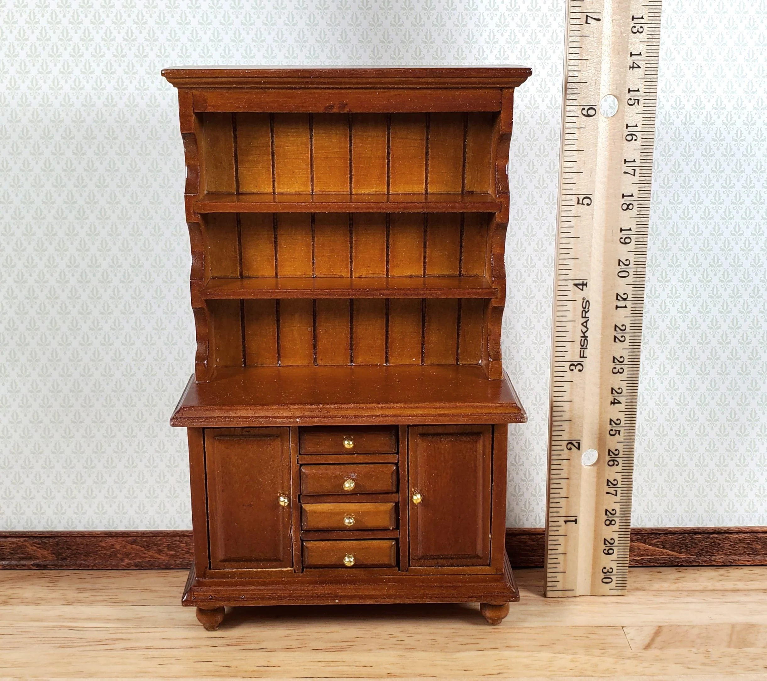 Dollhouse Welsh Kitchen Cabinet Cupboard Walnut Finish 1:12 Scale Miniature - Image 5