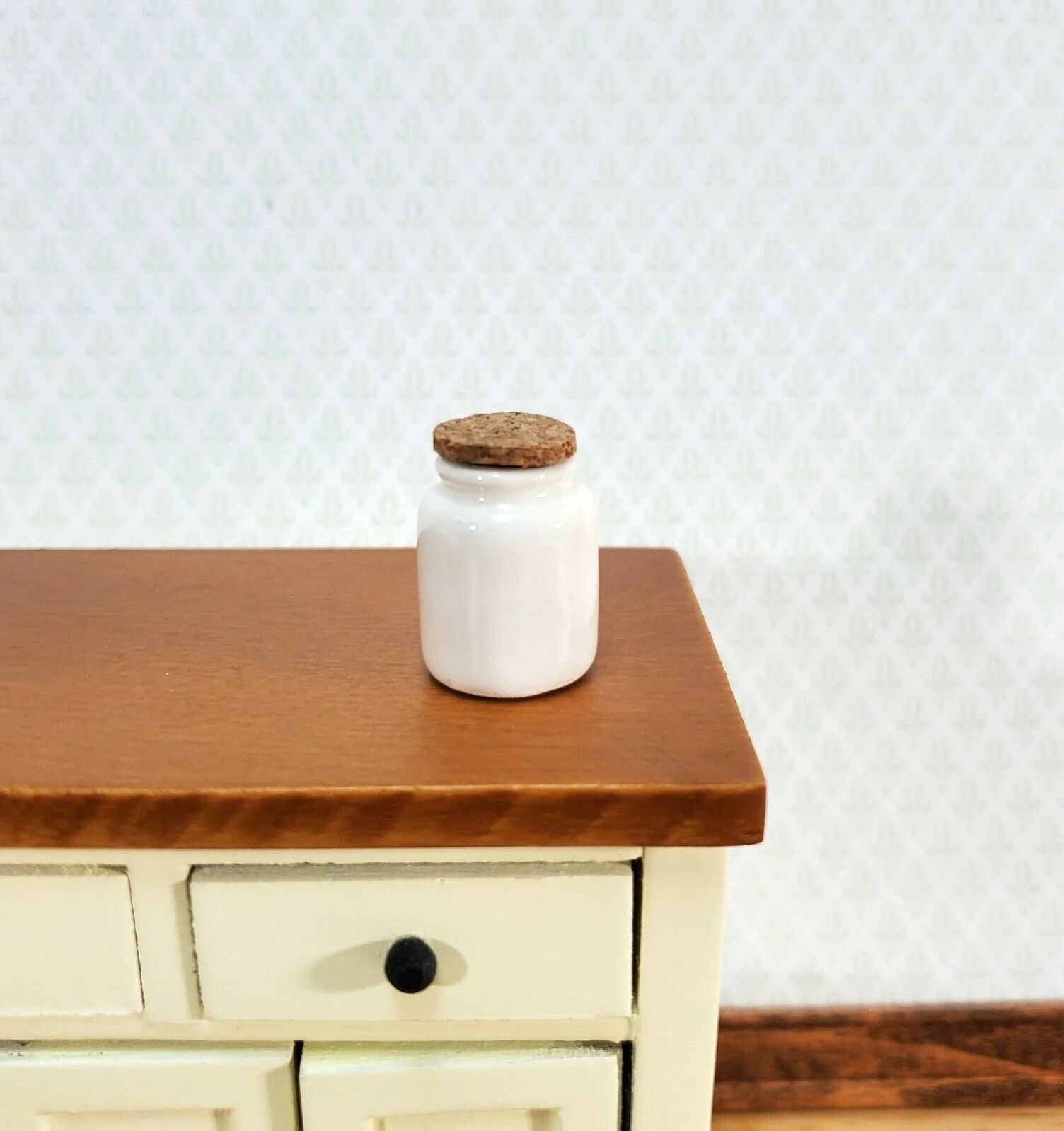 Dollhouse White Crock Cork Top Ceramic 1:12 Scale Miniature Handmade Kitchen