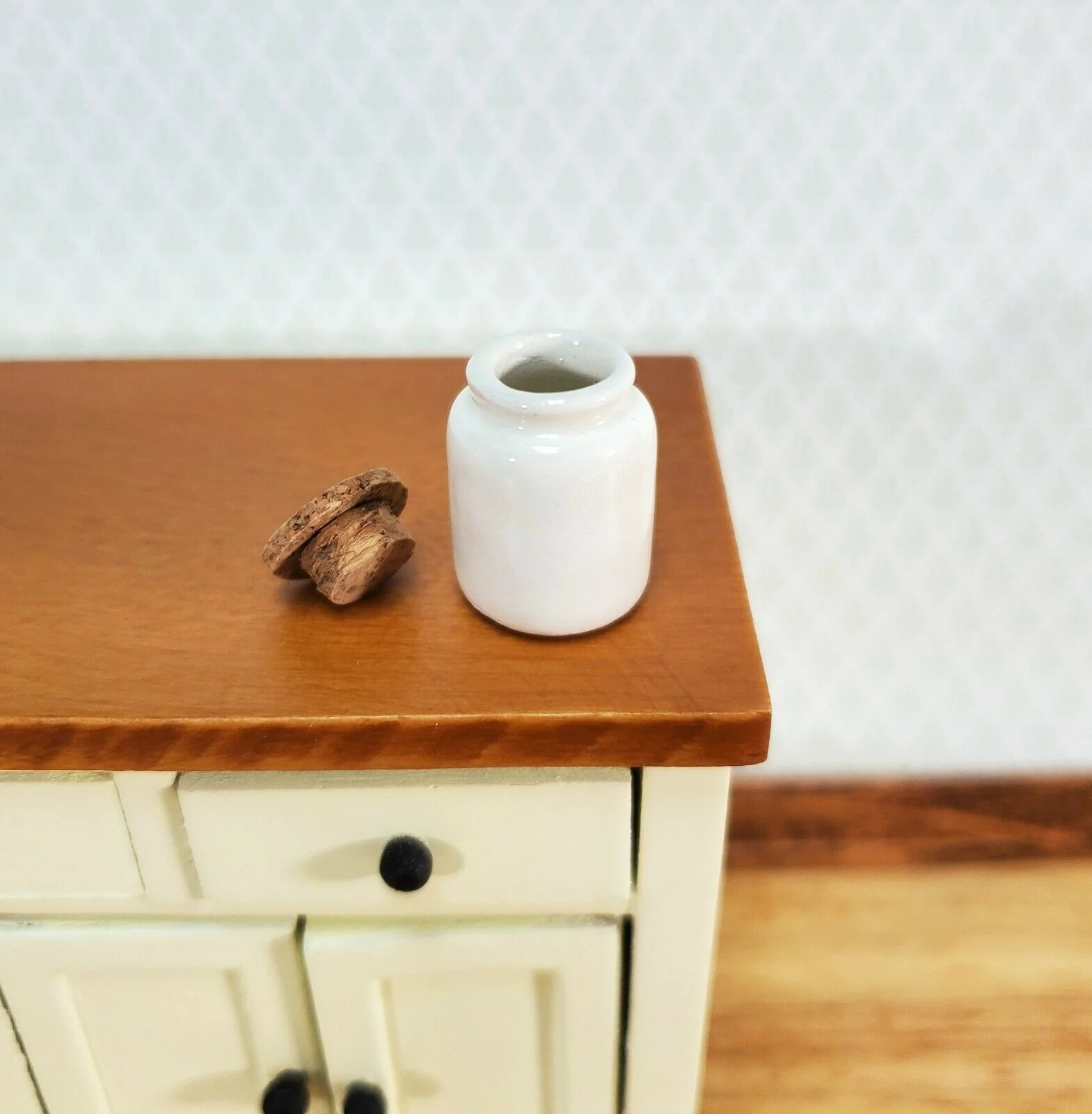 Dollhouse White Crock Cork Top Ceramic 1:12 Scale Miniature Handmade Kitchen - Image 2