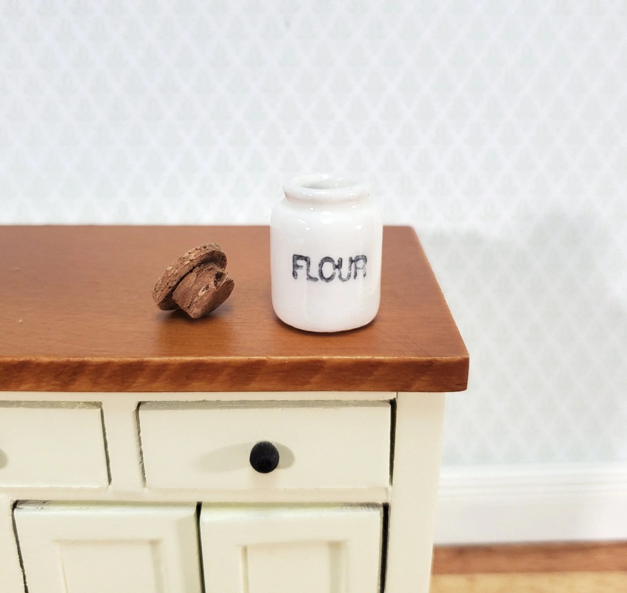 Dollhouse White Crock FLOUR with Cork Top 1:12 Scale Miniature Handmade Kitchen - Image 2