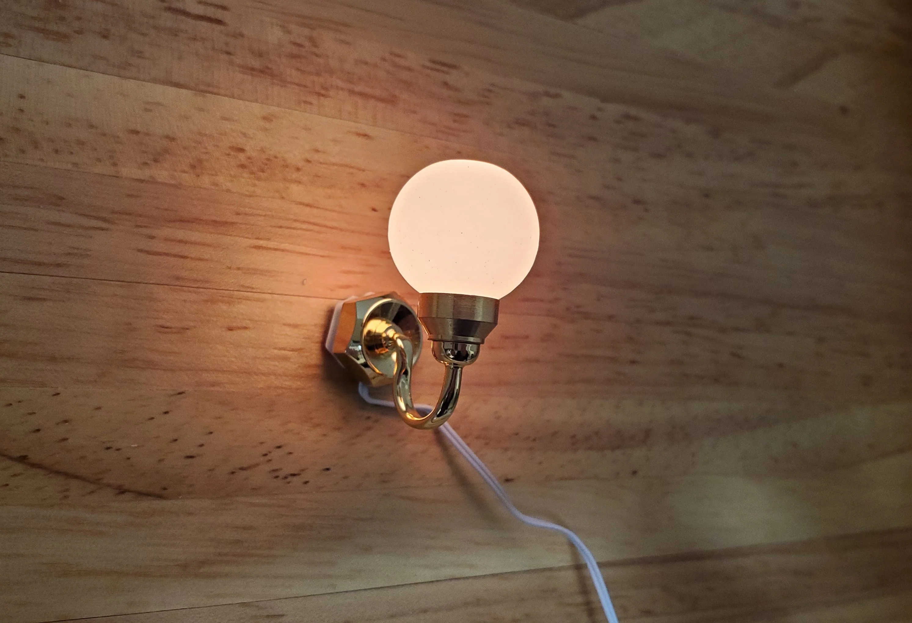 Dollhouse White Globe Wall Sconce 12 Volt with Plug 1:12 Scale Miniature Light - Image 5