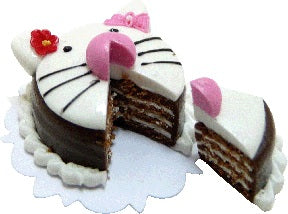 Dollhouse White Kitty Cake with Slice 1:12 Scale Miniature Dessert Food - Image 2