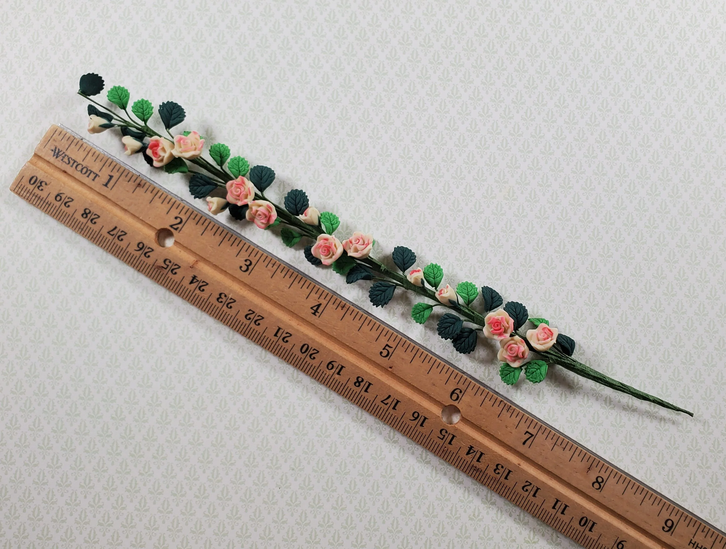 Dollhouse White & Pink Climbing Roses Vine 1:12 Scale Miniature Garden Flowers - Image 4