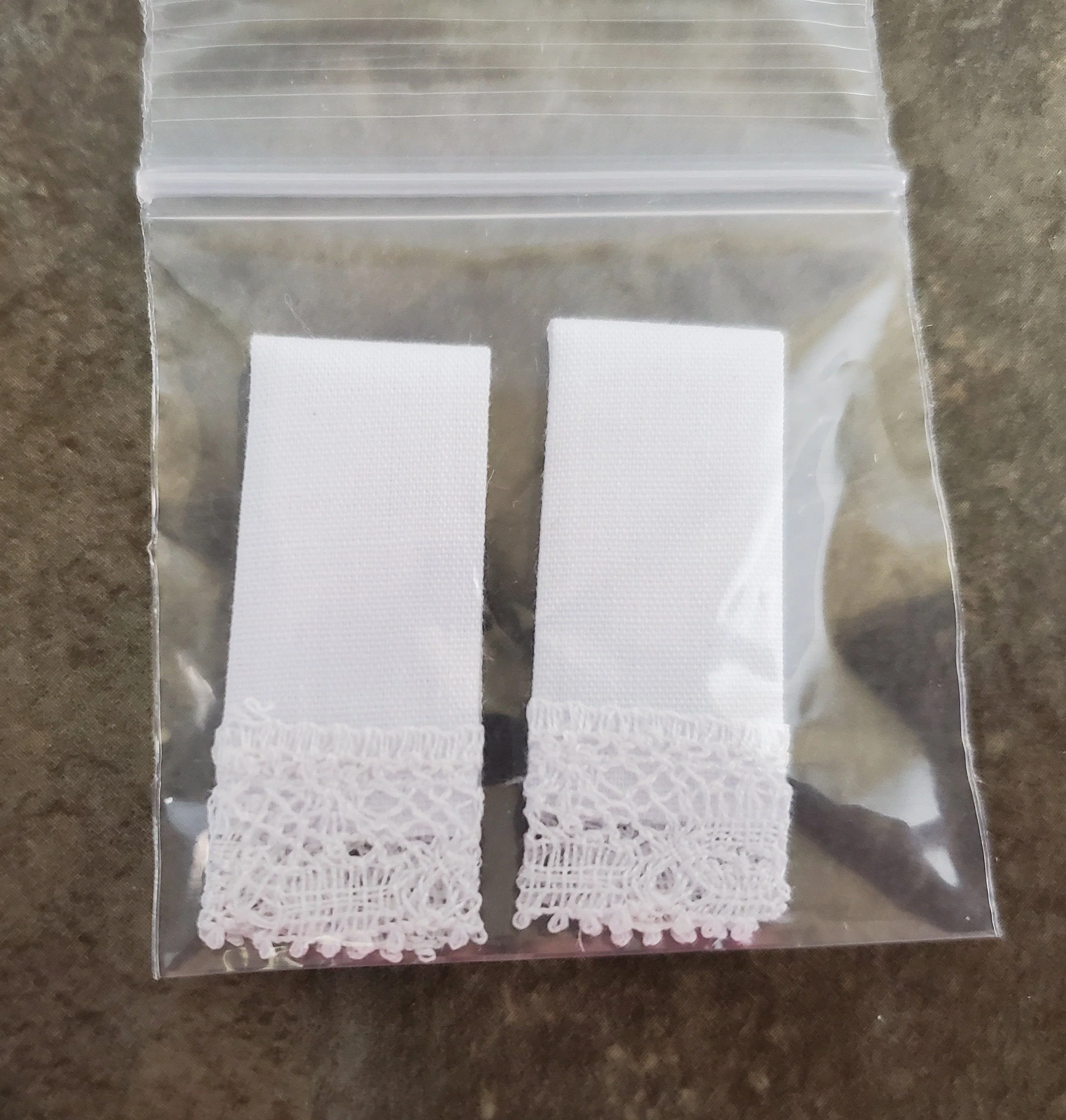 Dollhouse White Towel with Lace Handmade 1:12 Scale Miniature for Kitchen or Bathroom