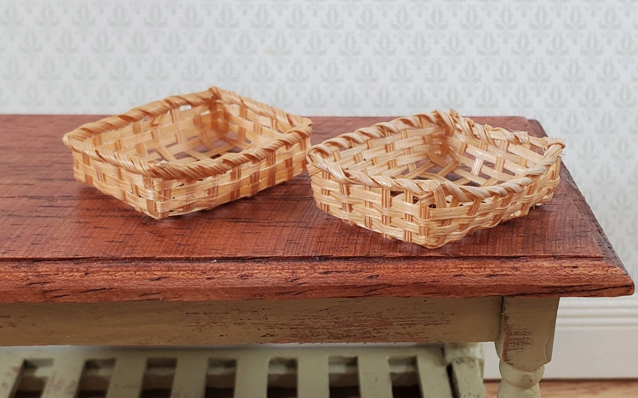 Dollhouse Wicker Baskets Set of 2 Natural Fiber 1:12 Scale Miniature Decor - Image 2