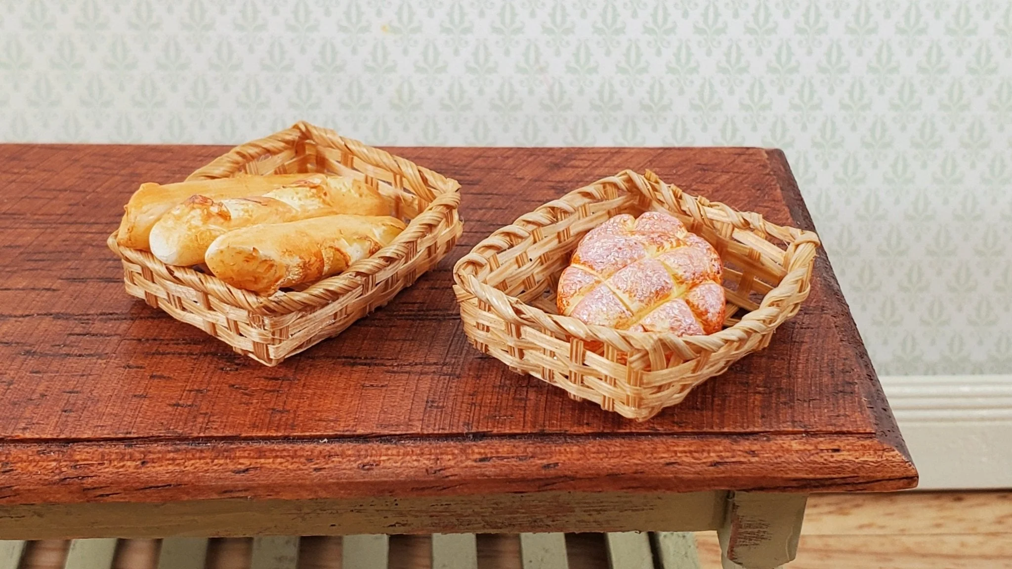 Dollhouse Wicker Baskets Set of 2 Natural Fiber 1:12 Scale Miniature Decor - Image 4