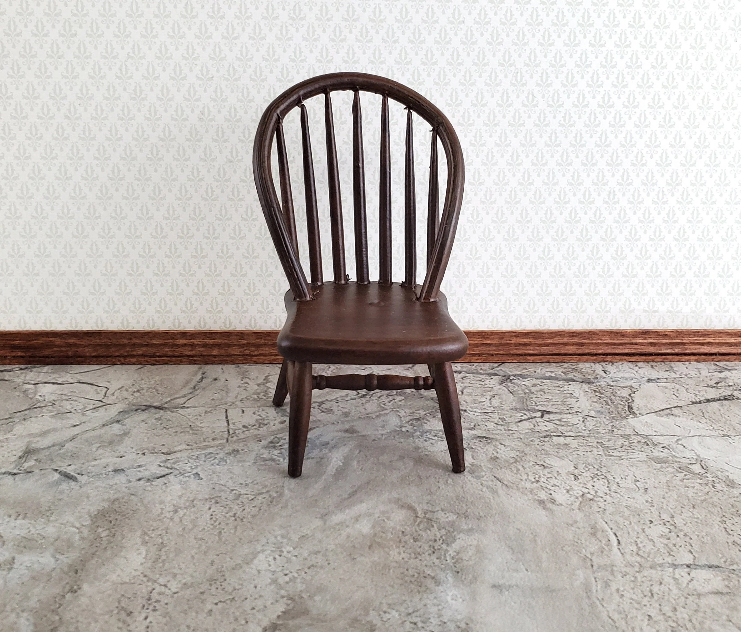 Dollhouse Windsor Spindle Back Kitchen Chair Dark Walnut 1:12 Scale Miniature Furniture - Image 2