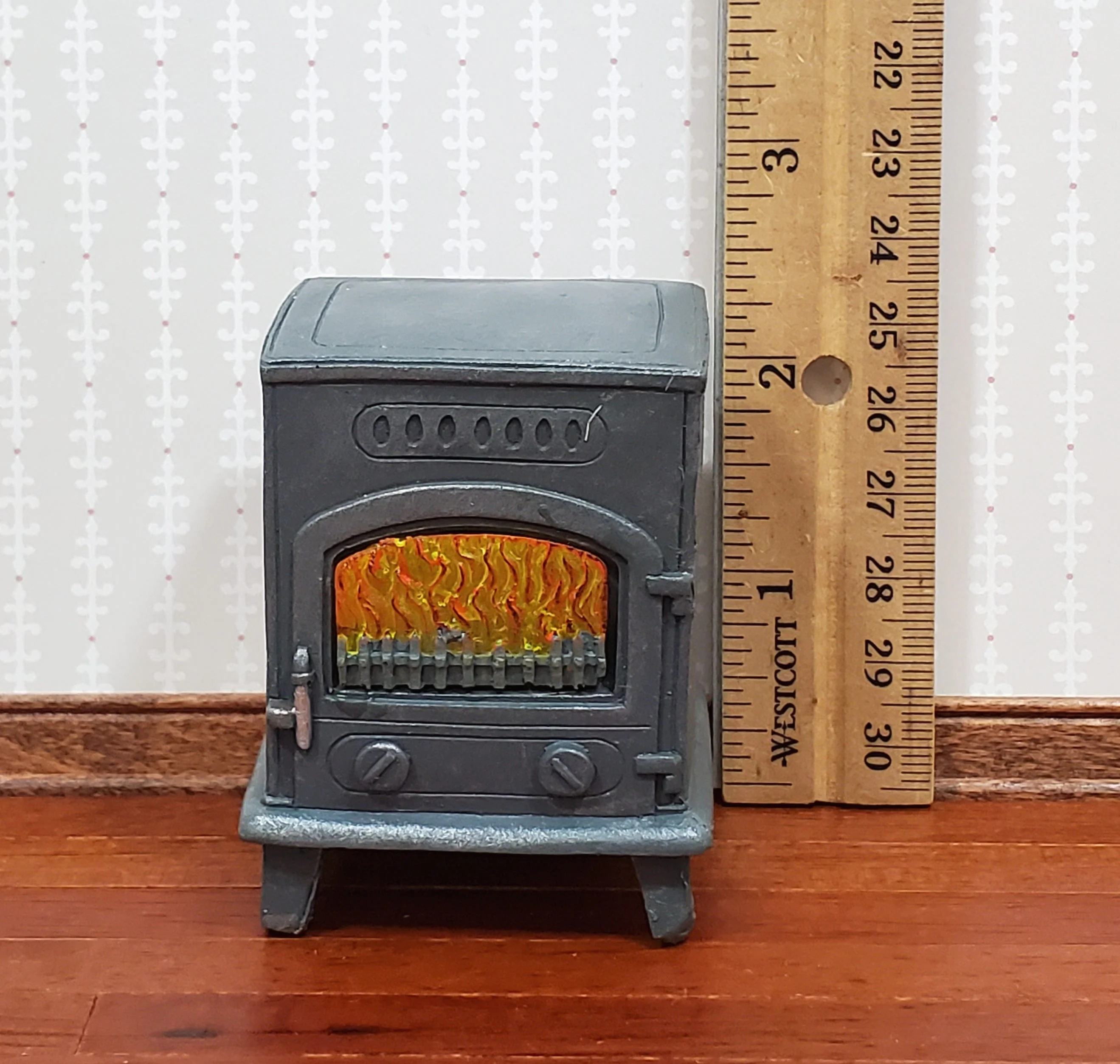 Dollhouse Wood Burning Stove Vintage Style 1:12 Scale Hole for Light - Image 5