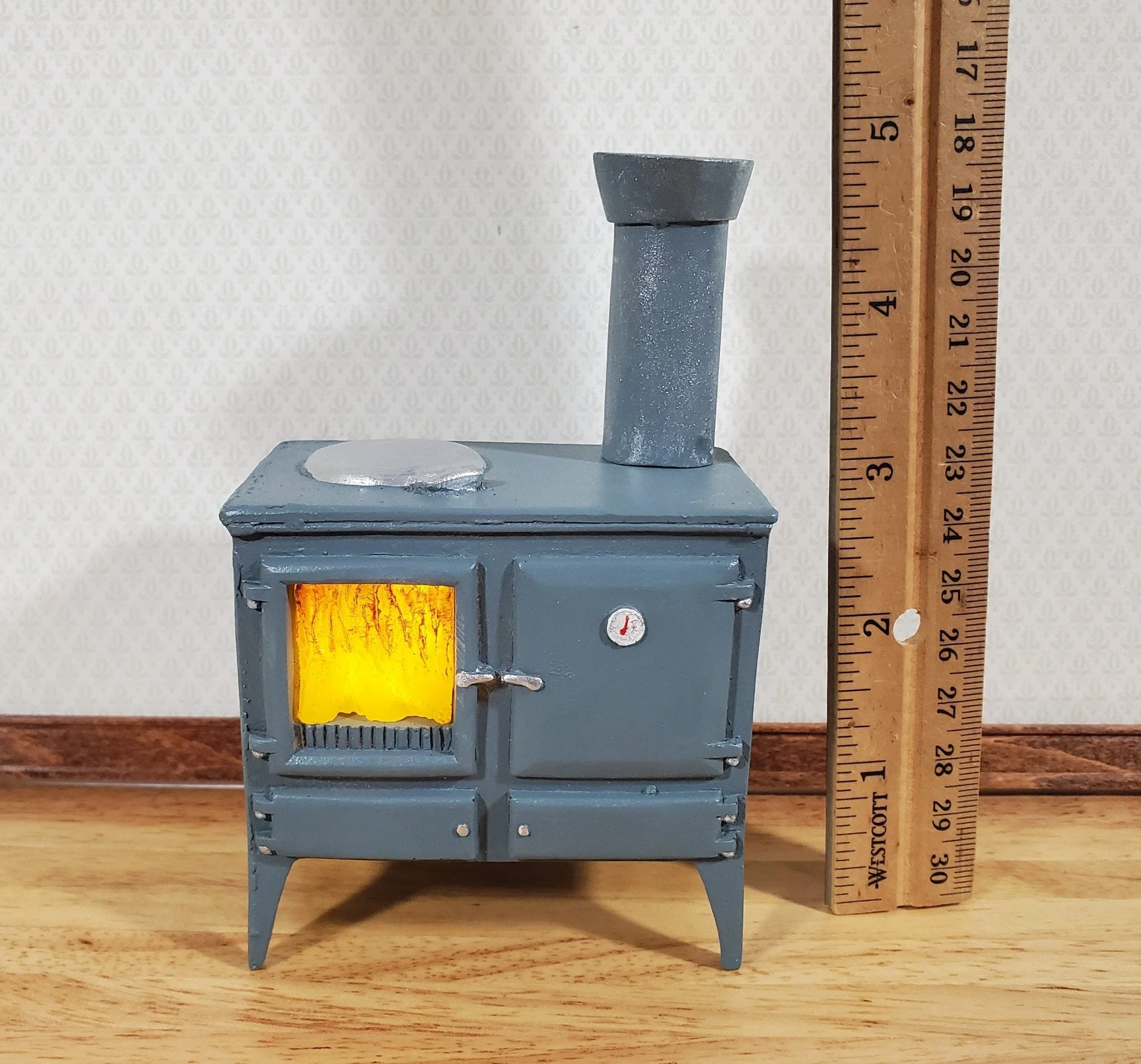 Dollhouse Wood Burning Stove Vintage Style w/ Chimney 1:12 Scale Hole for Light - Image 8