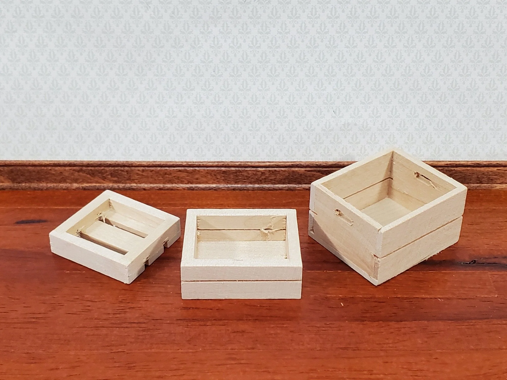 Dollhouse Wood Crates for Fruits or Vegetables Set of 3 1:12 Scale Miniatures