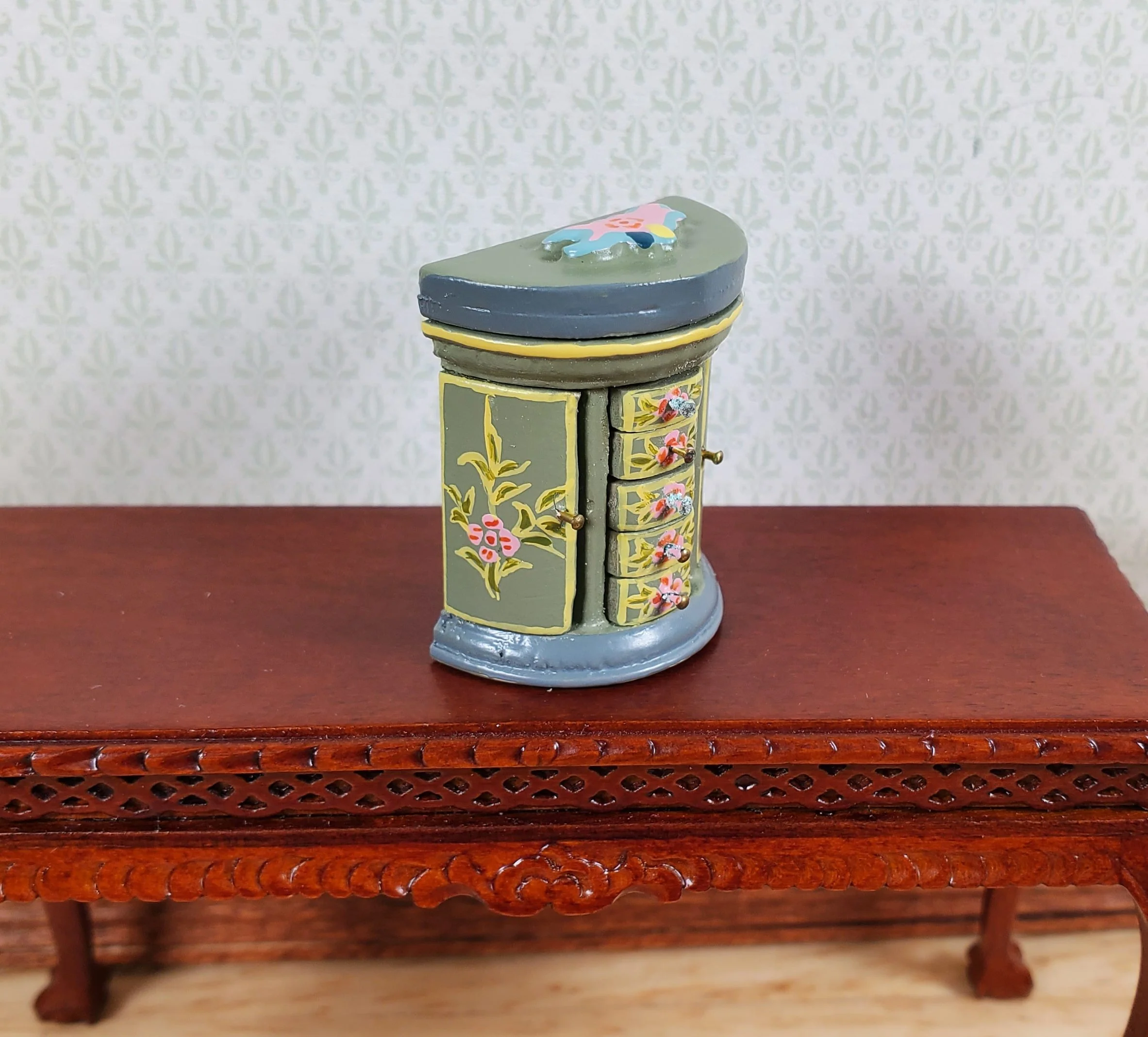 Dollhouse Wood Jewelry Box with Drawers Painted Detail 1:12 Scale Miniature - Image 2