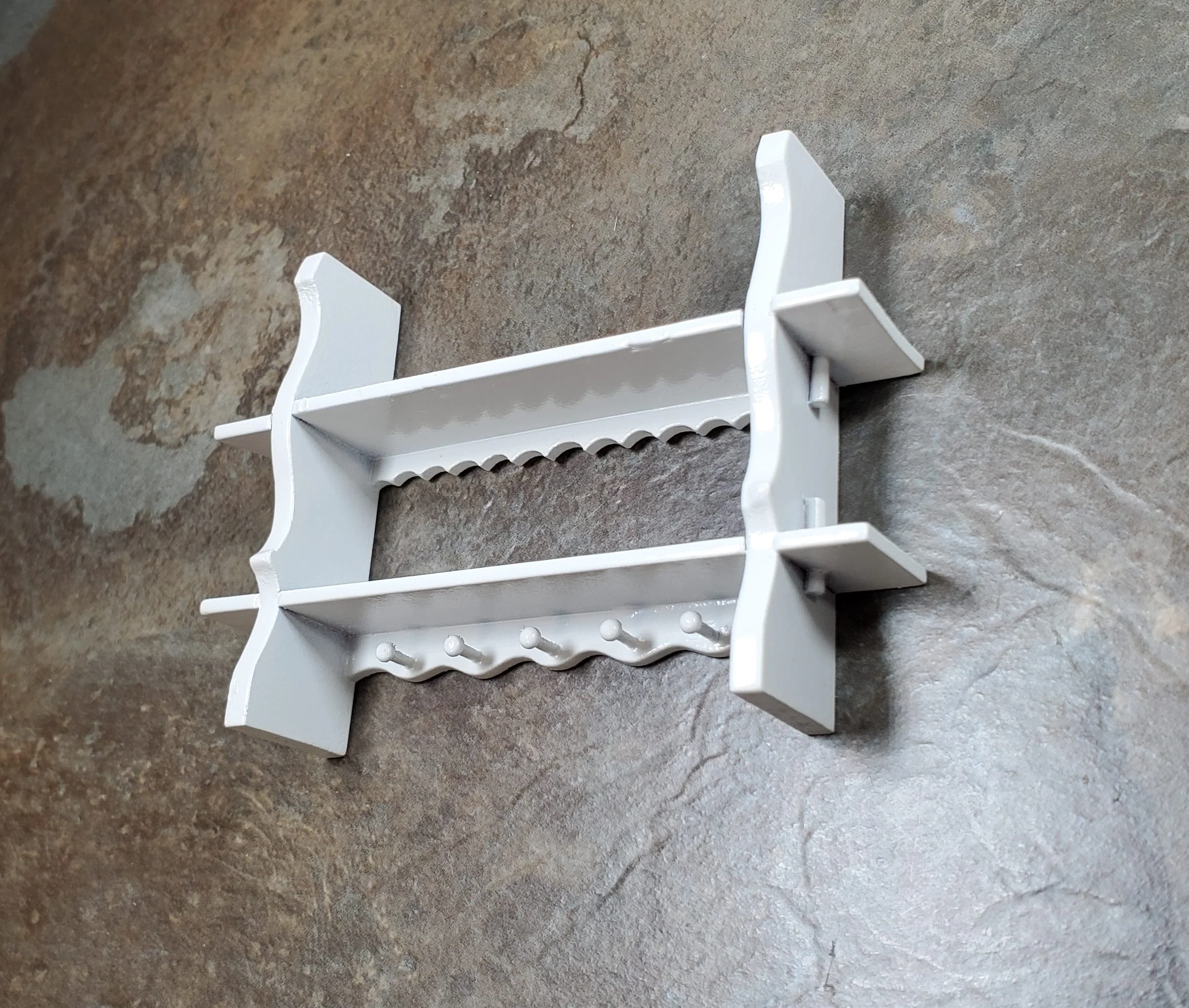 Dollhouse Wood Kitchen Shelf with Pegs 1:12 Scale Miniature White Finish - Image 2
