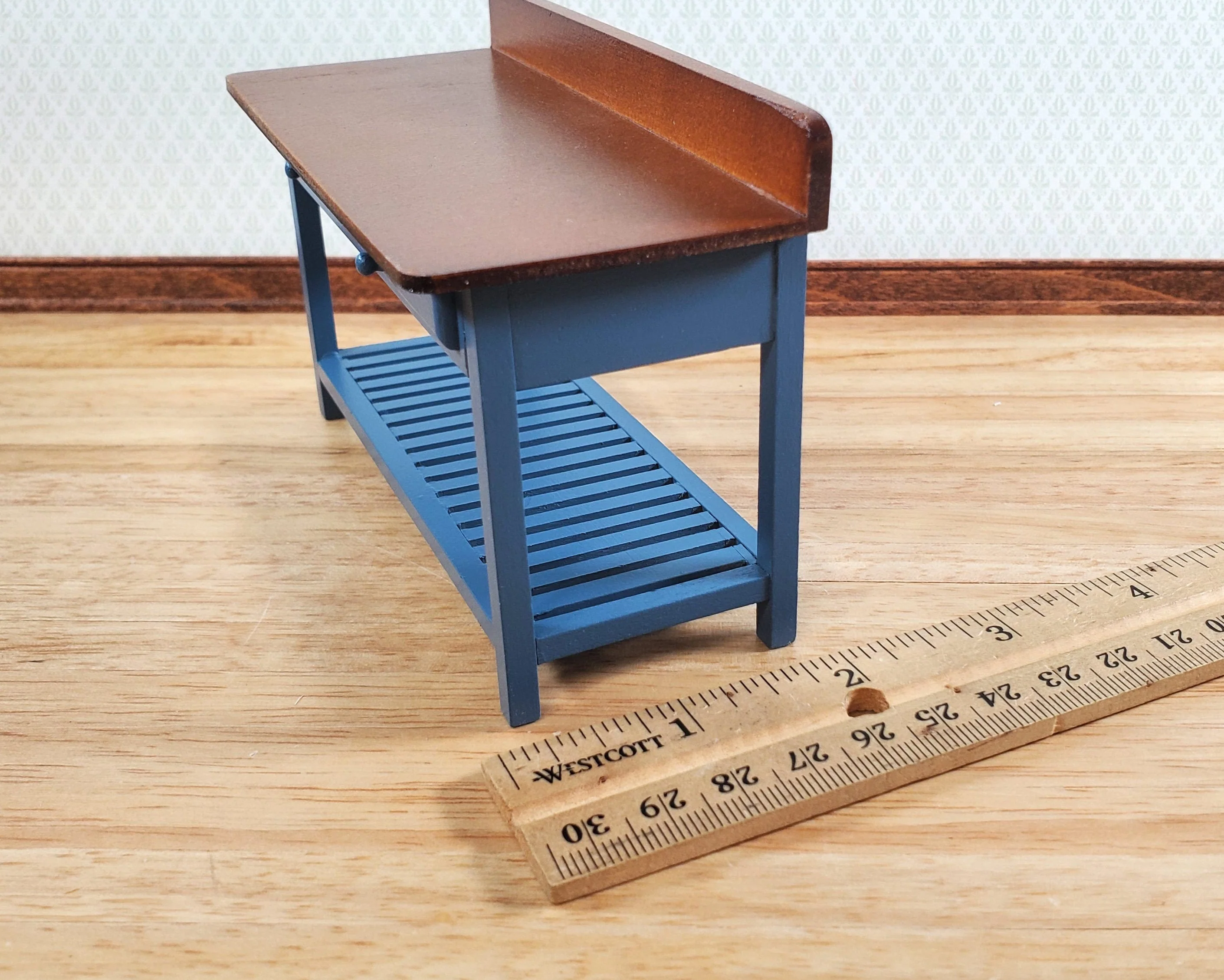 Dollhouse Work or Prep Table BLUE with Drawers 1:12 Scale Furniture by Reutter - Image 4