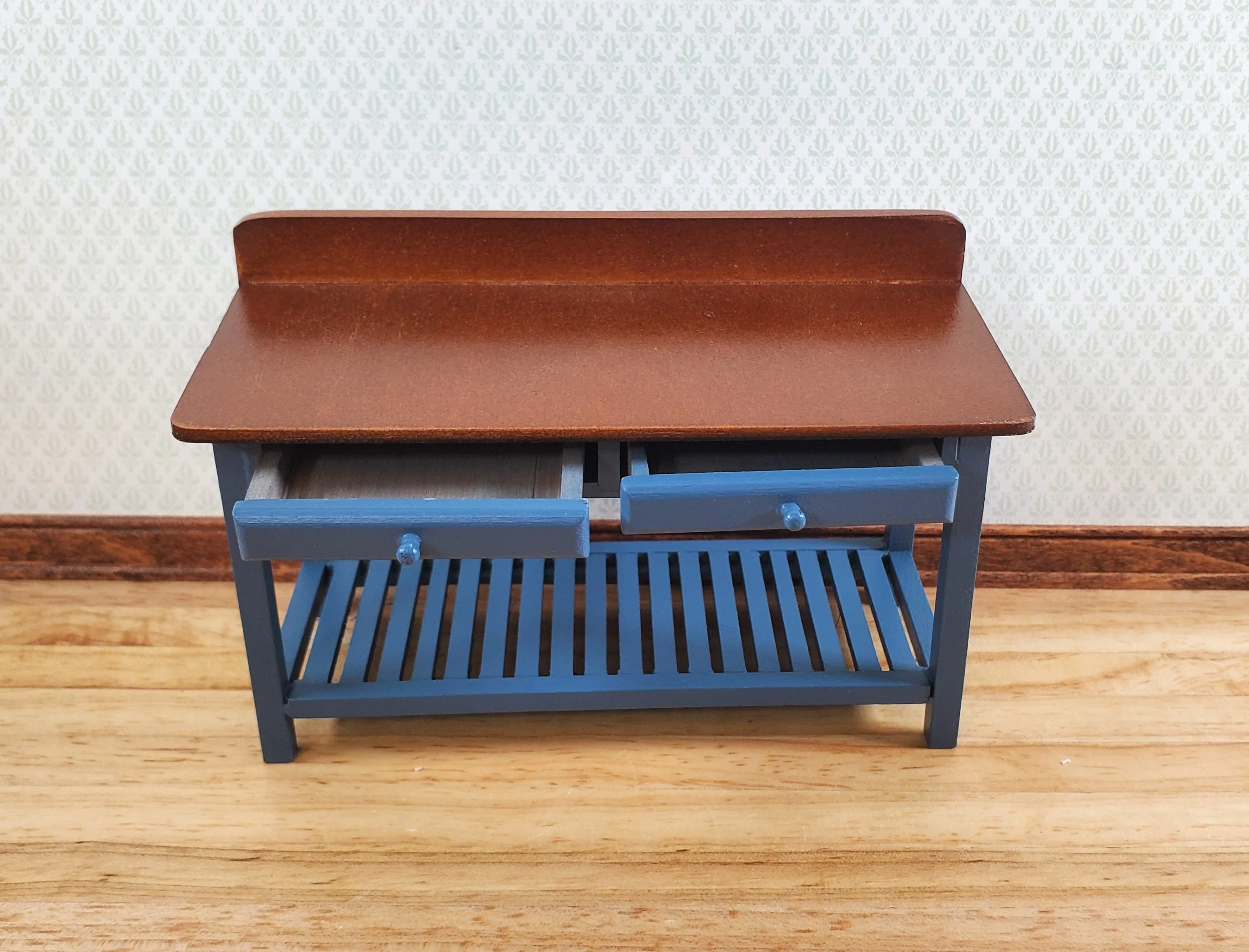 Dollhouse Work or Prep Table BLUE with Drawers 1:12 Scale Furniture by Reutter - Image 5