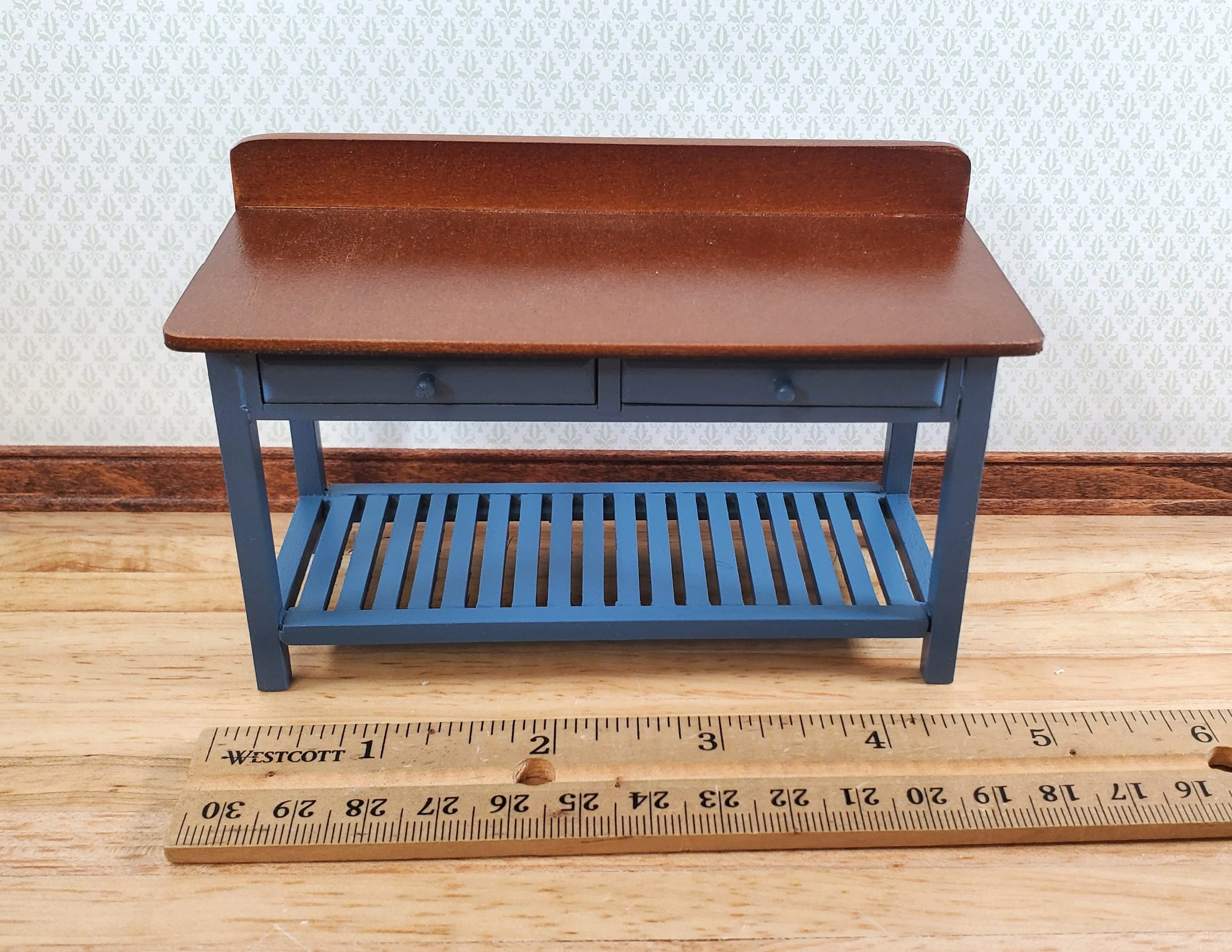 Dollhouse Work or Prep Table BLUE with Drawers 1:12 Scale Furniture by Reutter - Image 6