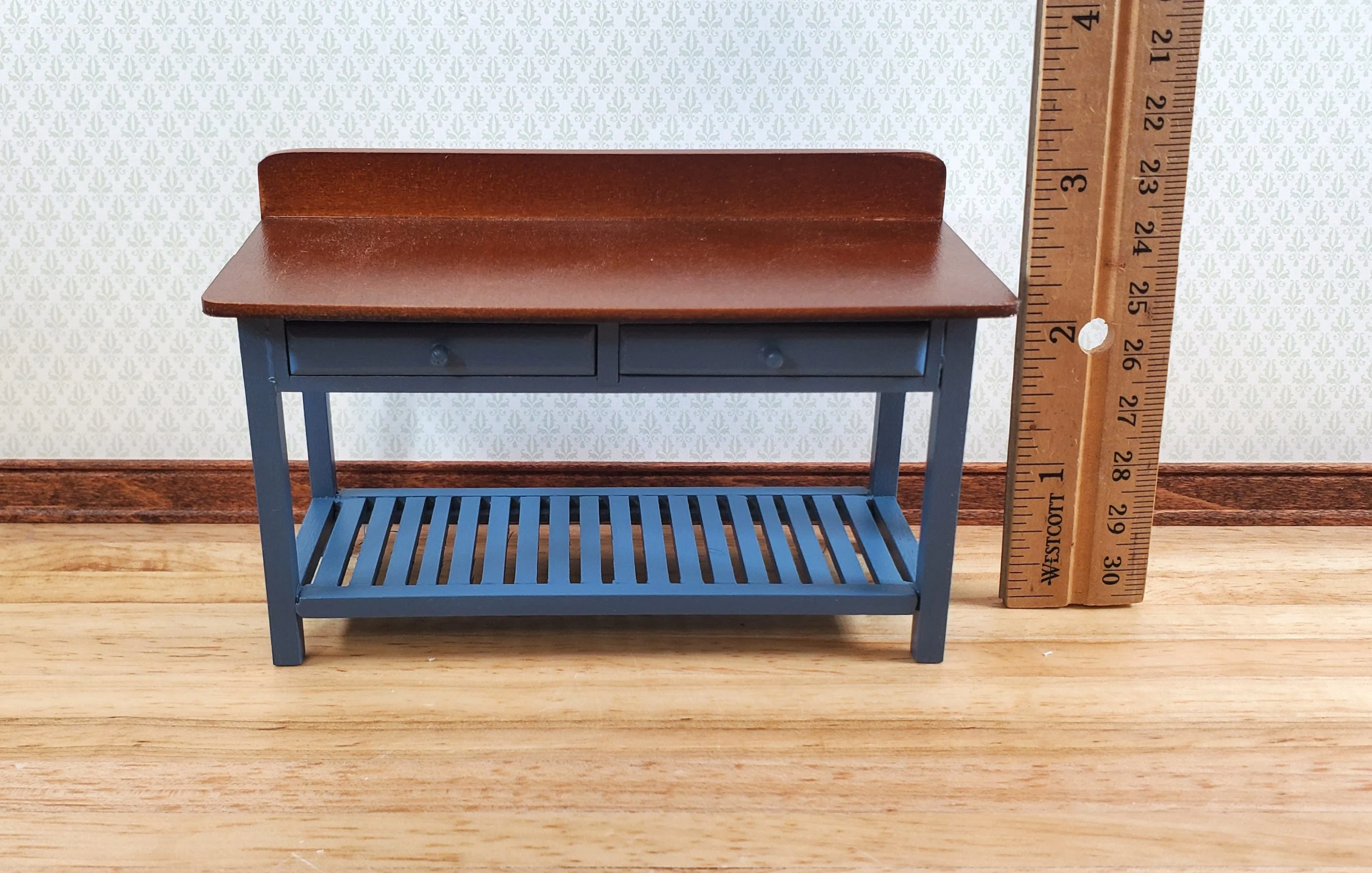 Dollhouse Work or Prep Table BLUE with Drawers 1:12 Scale Furniture by Reutter - Image 7