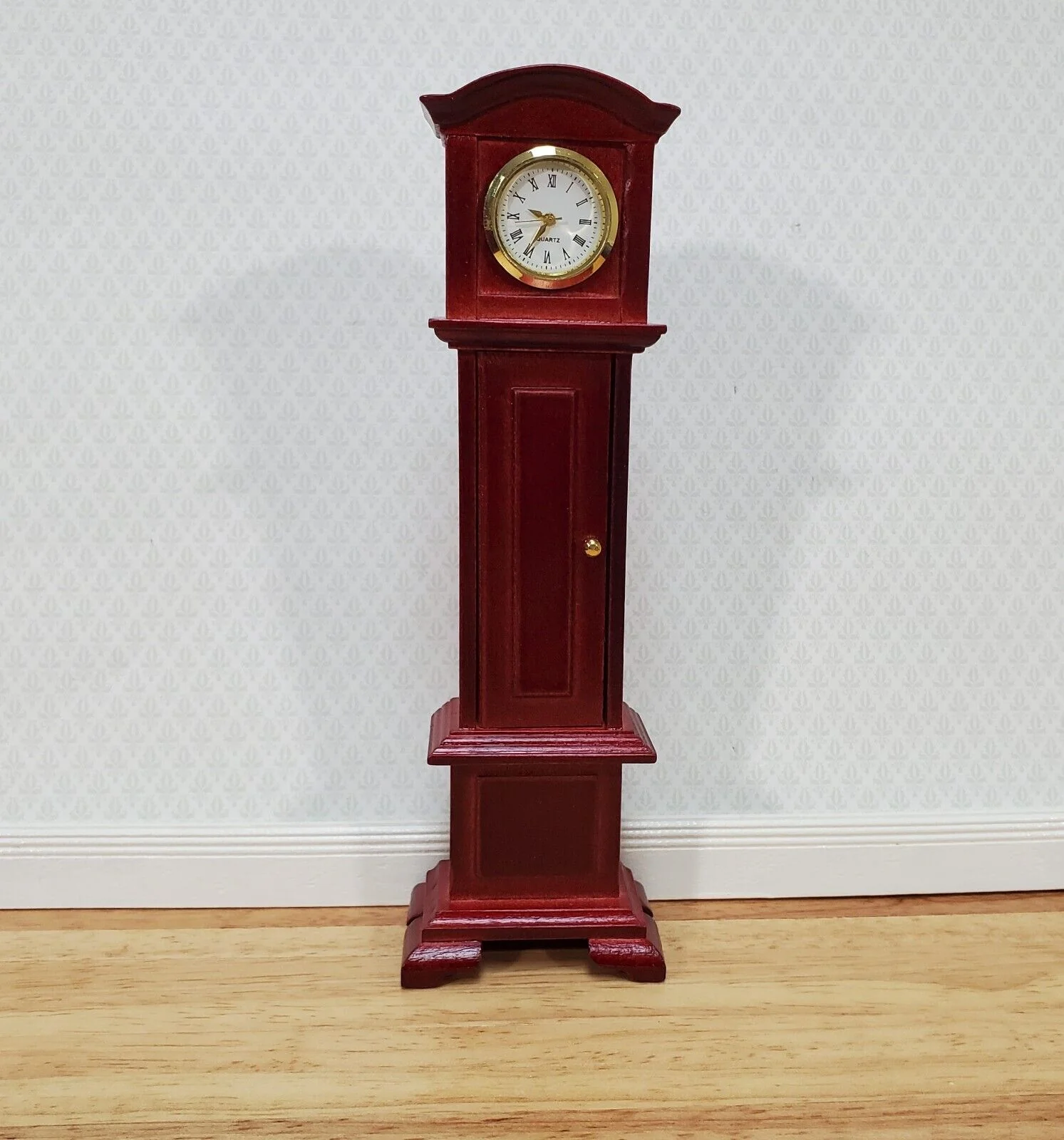 Dollhouse Working Grandfather Clock Opens Mahogany Finish 1:12 Scale Miniature