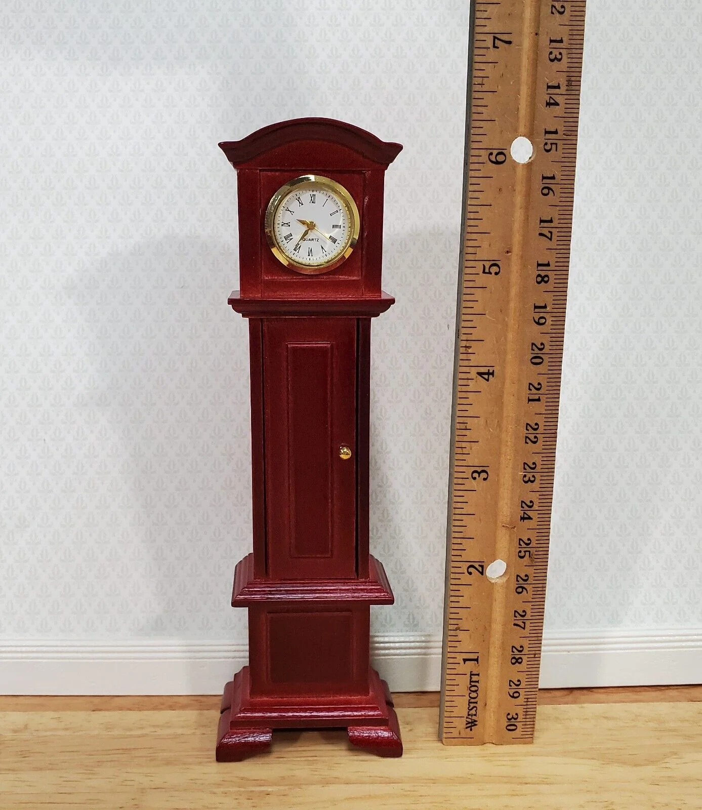 Dollhouse Working Grandfather Clock Opens Mahogany Finish 1:12 Scale Miniature - Image 5
